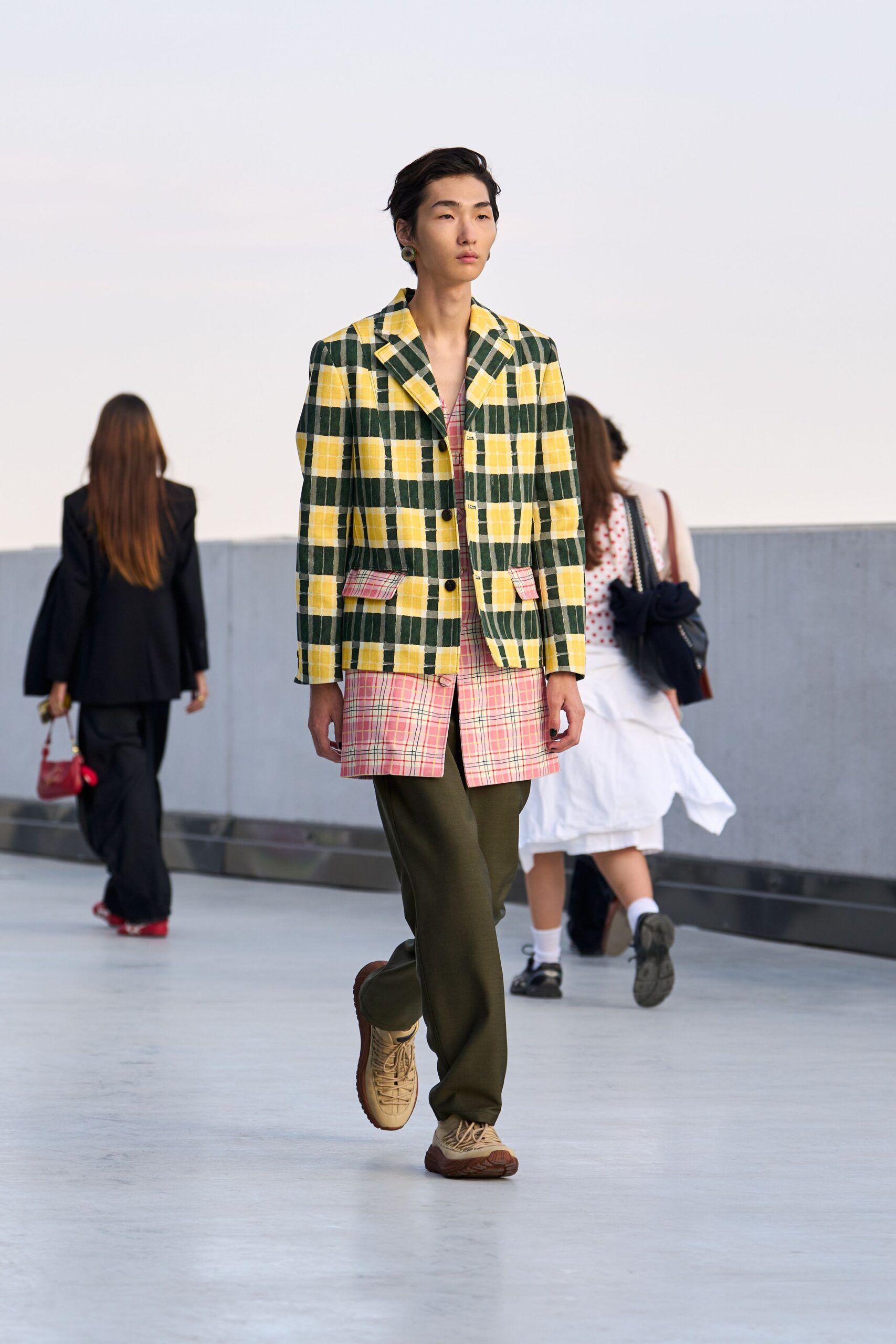 yellow and green checked blazer