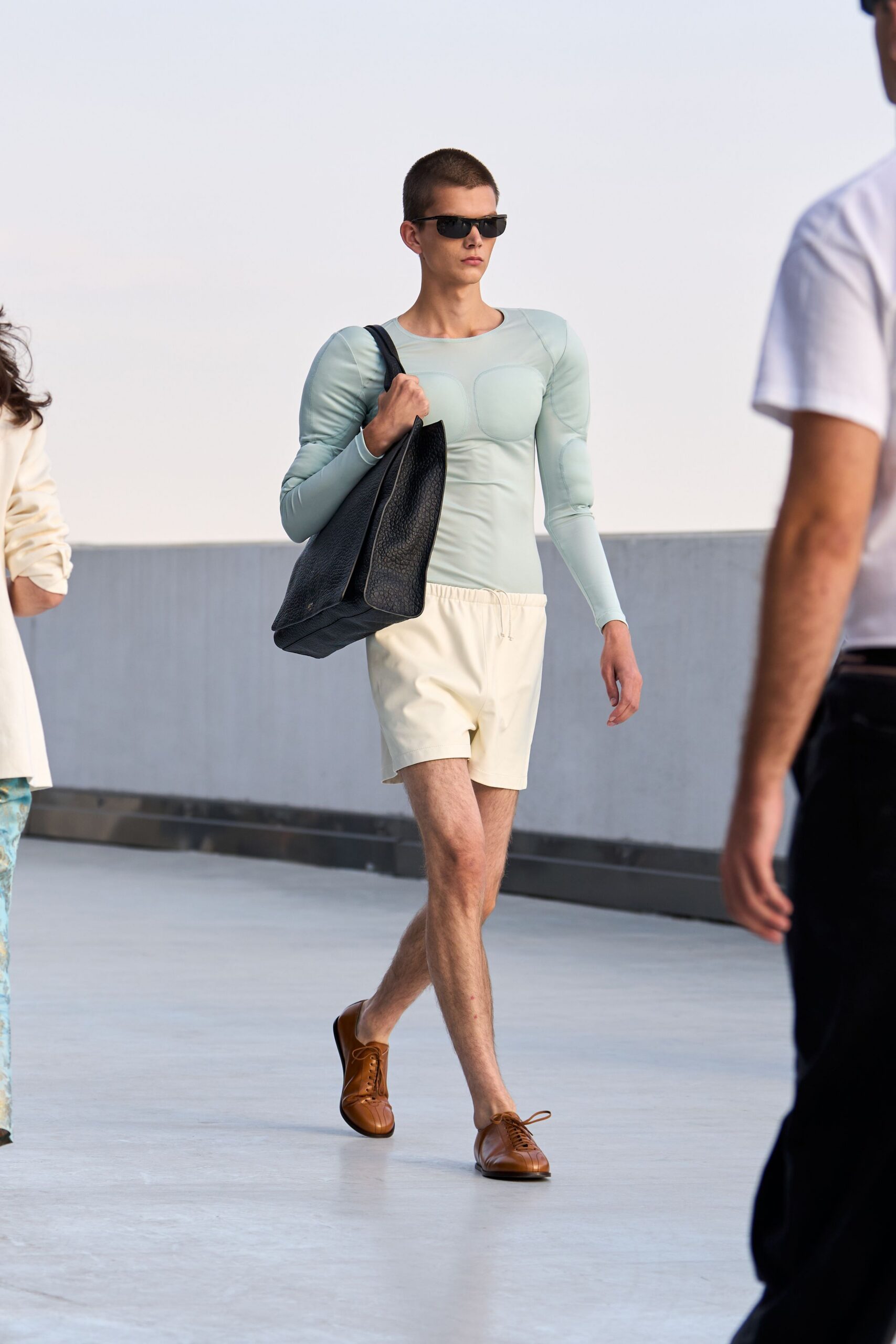 pale blue fitted long-sleeve top