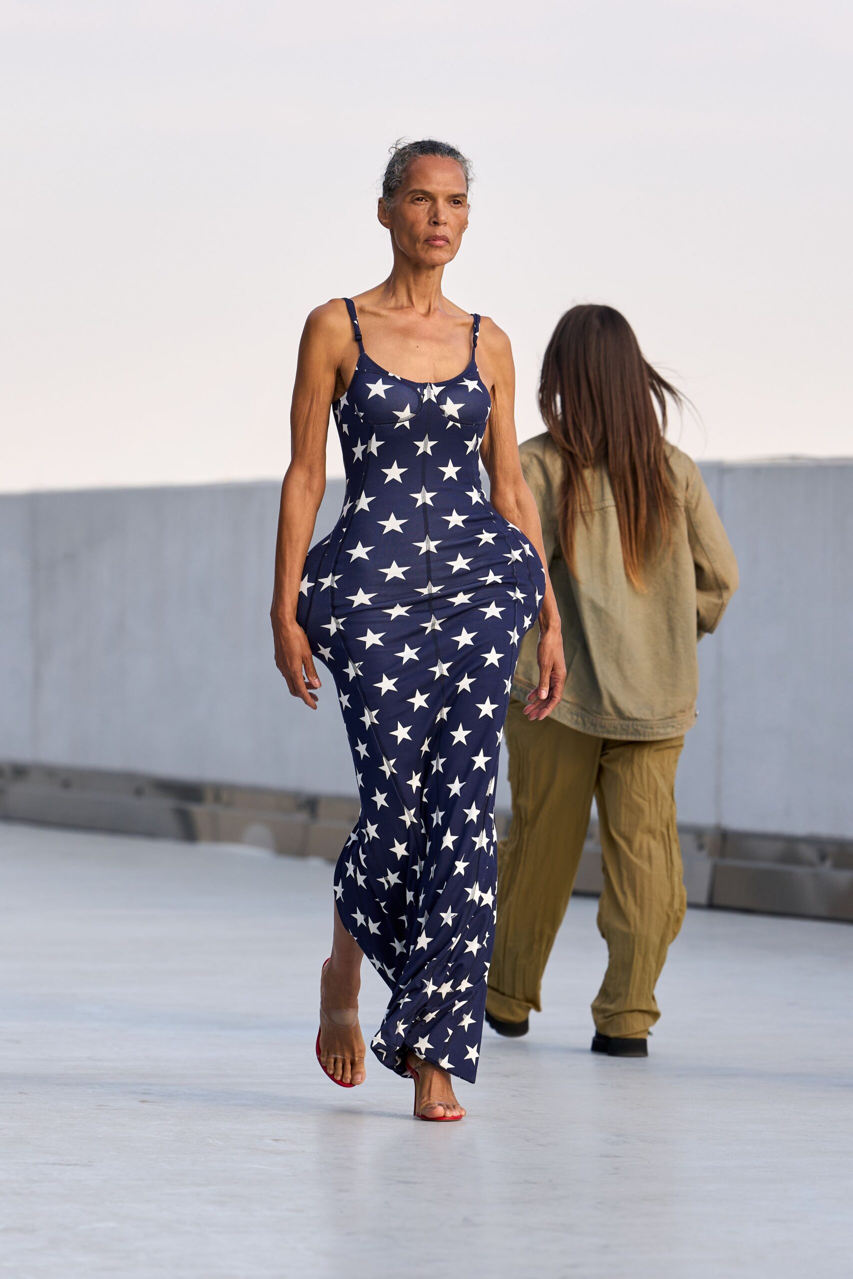 star-print fitted maxi dress