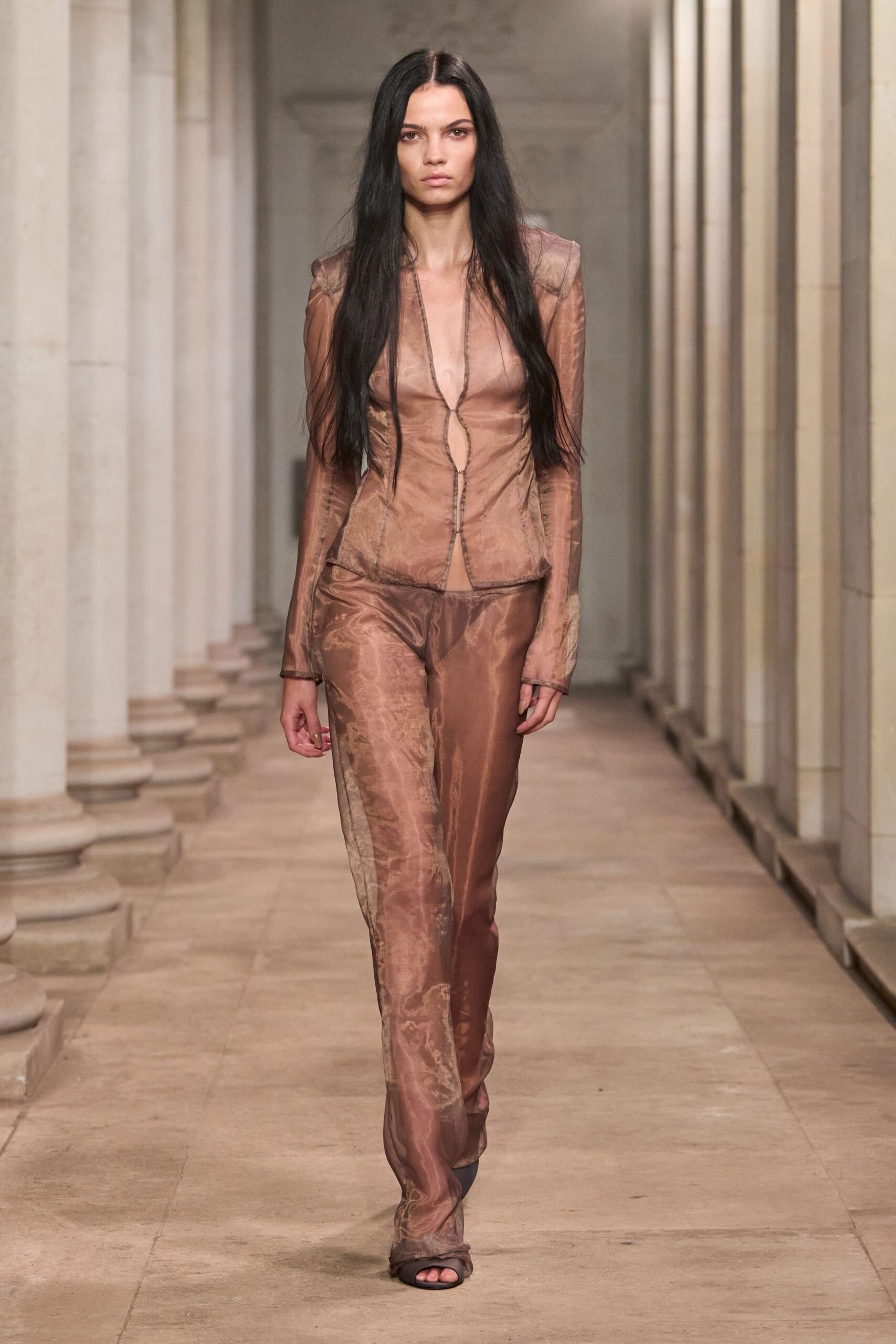 sheer organza deep V jacket