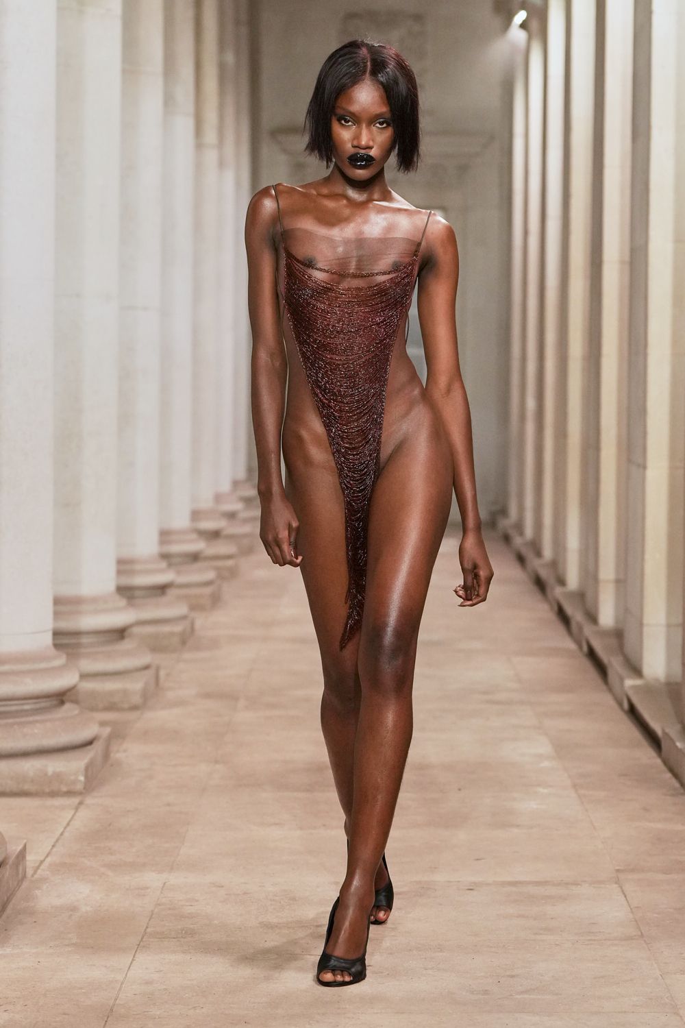 sheer chainmail thong bodysuit