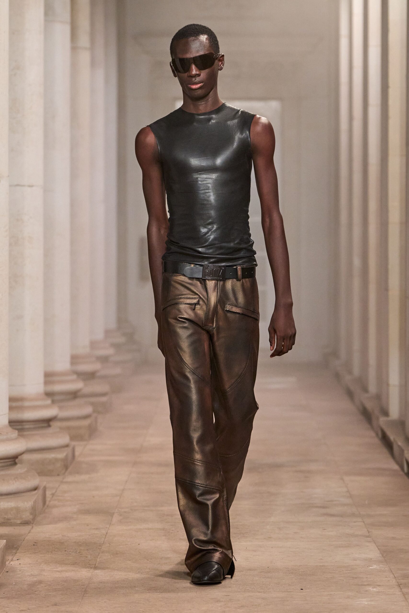 black leather sleeveless top