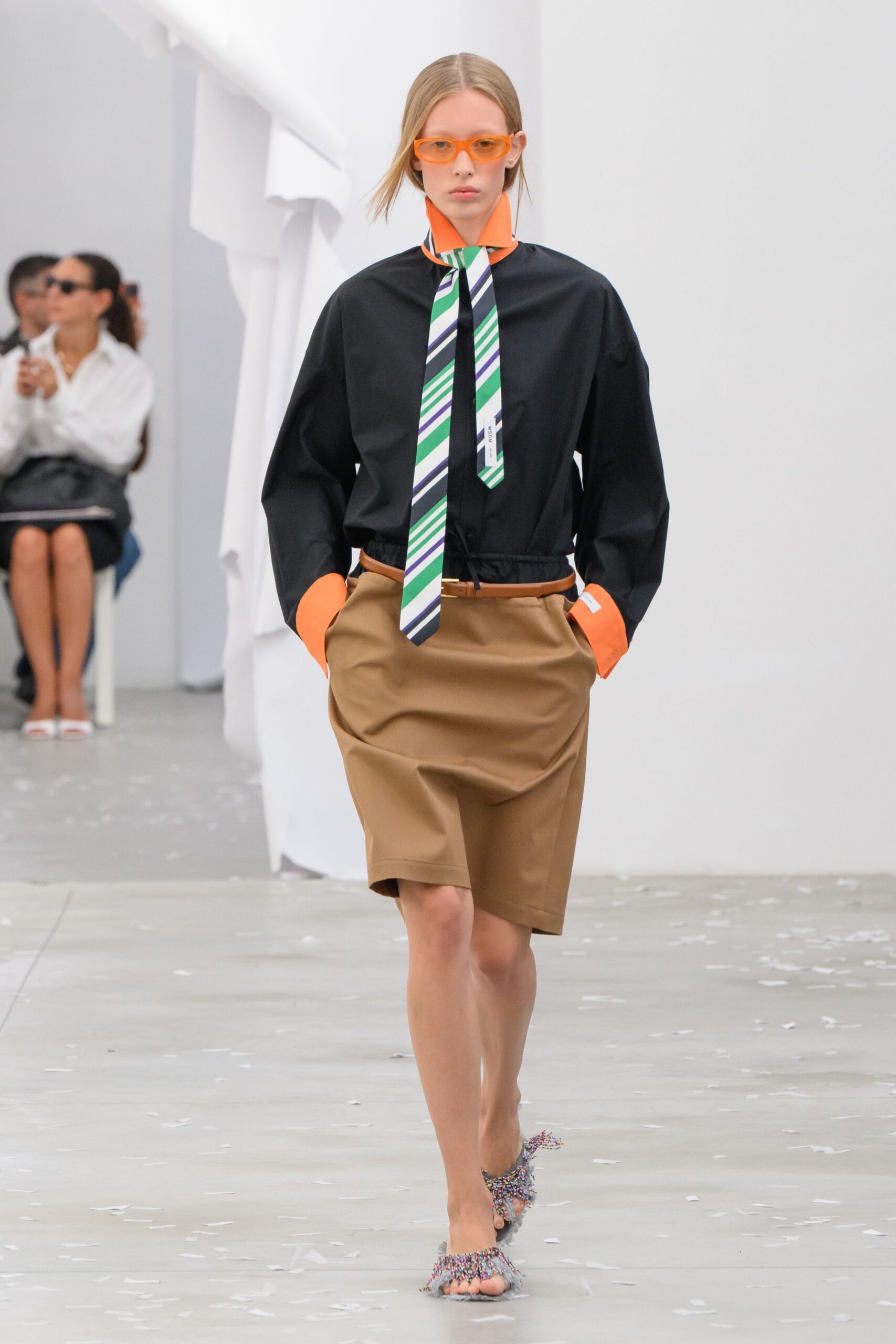 oversized black shirt with striped tie