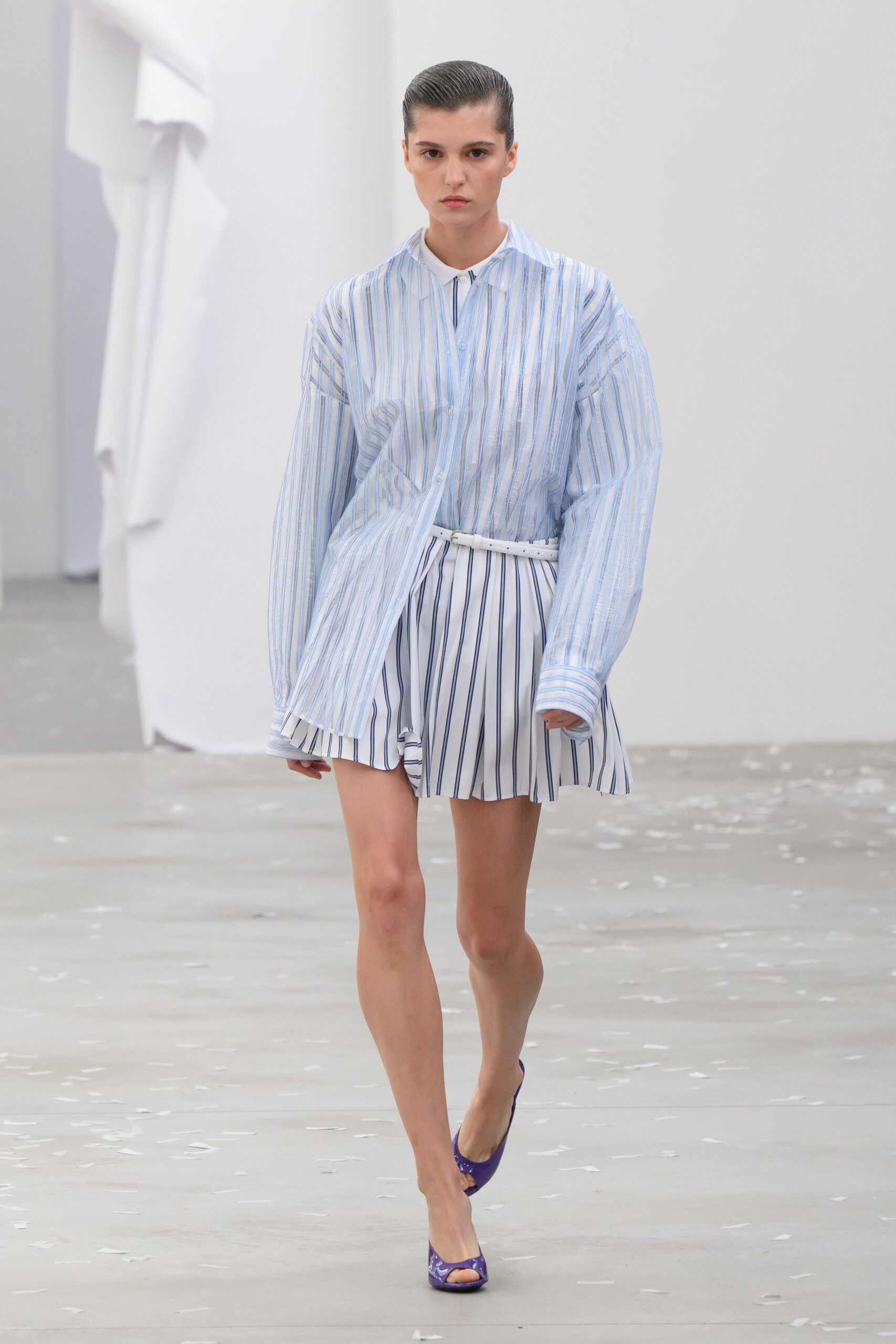 sheer blue striped oversized shirt