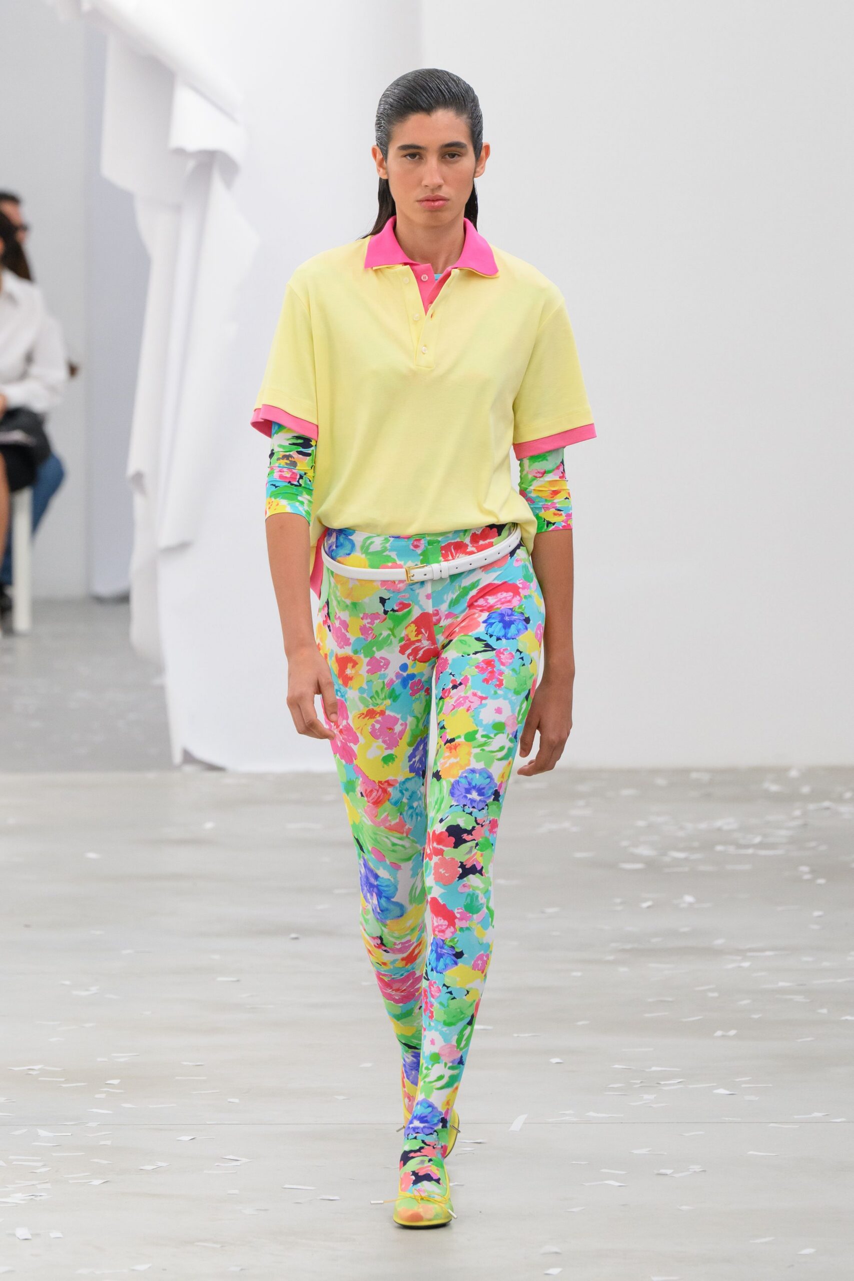 yellow polo shirt with floral pants