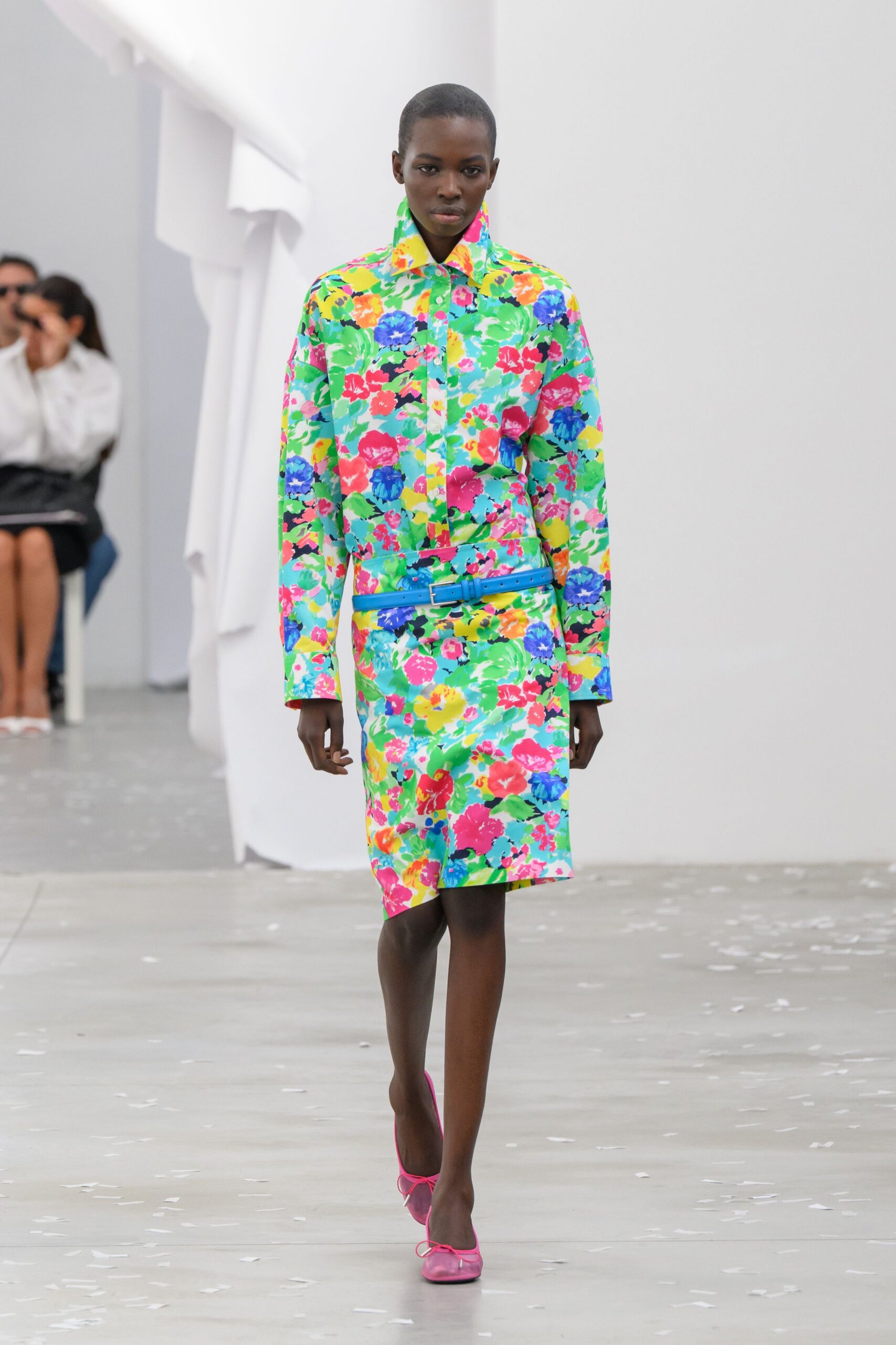 bright floral shirt and skirt set