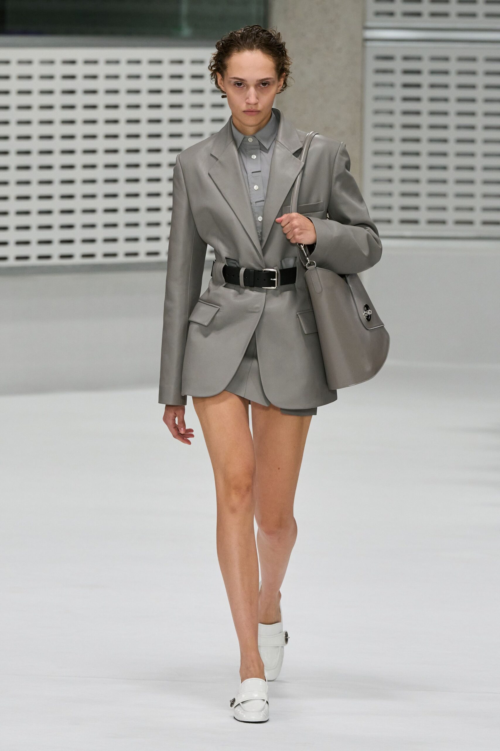 belted leather blazer