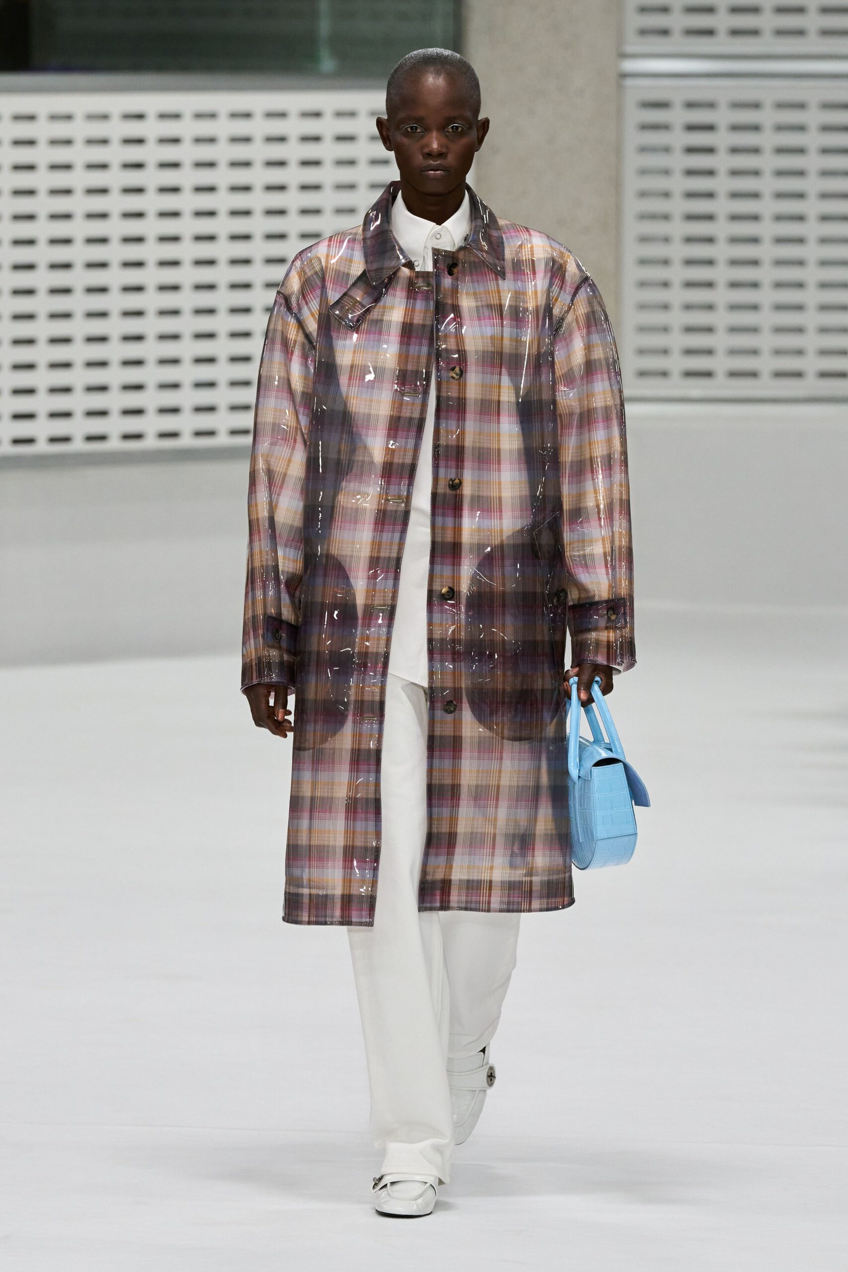 transparent checked raincoat
