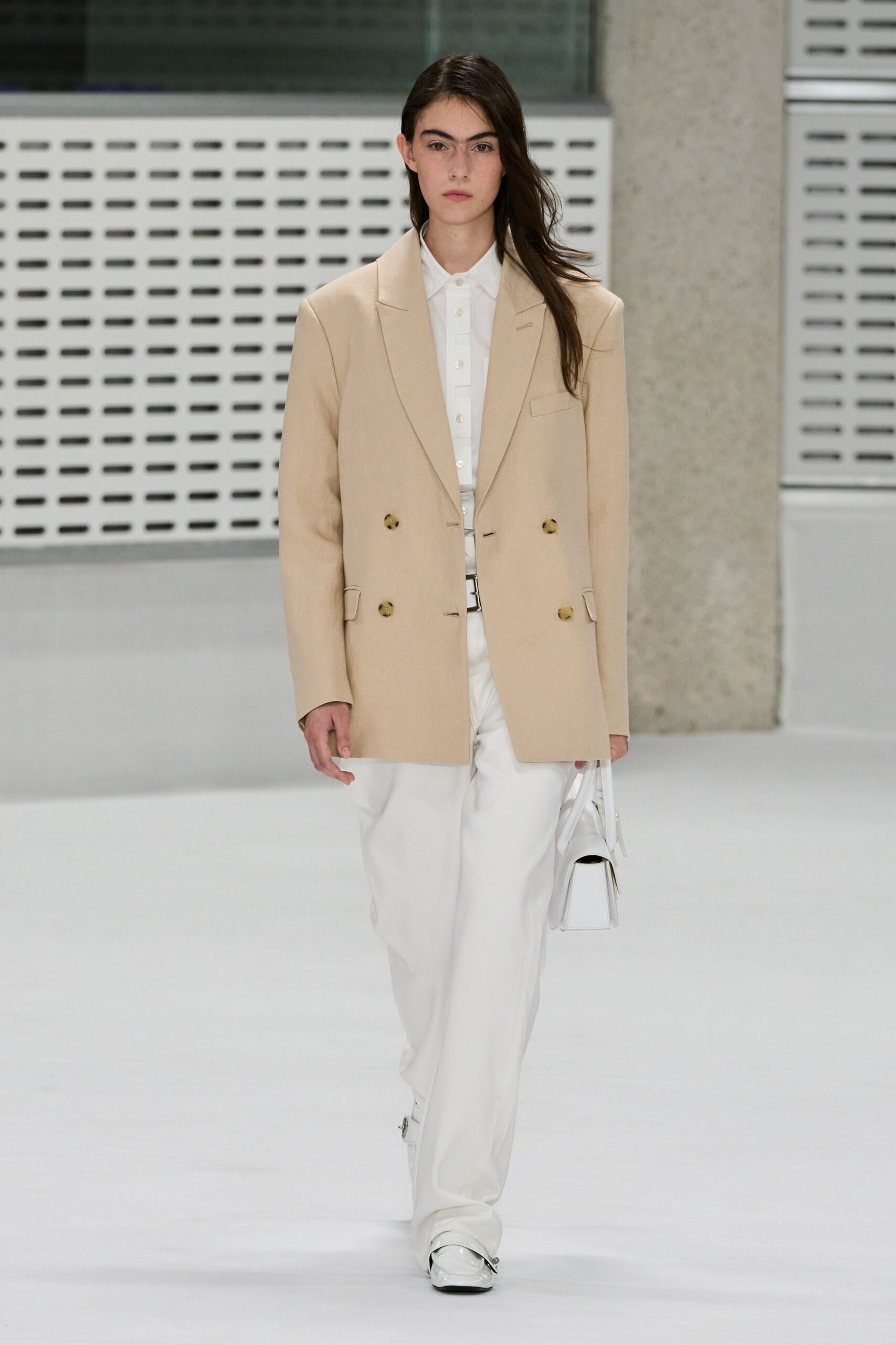 oversized double-breasted beige blazer