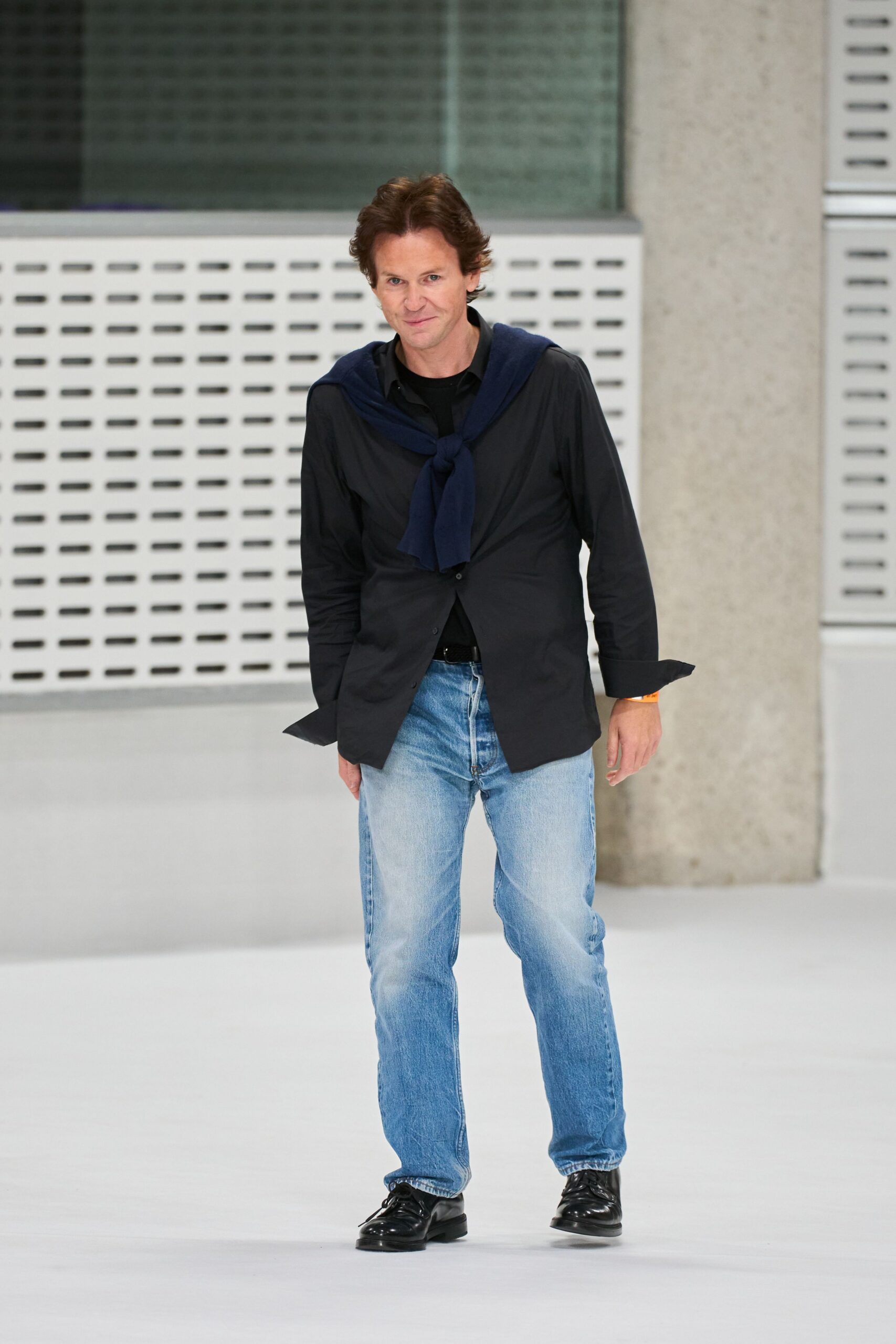 black button-front shirt