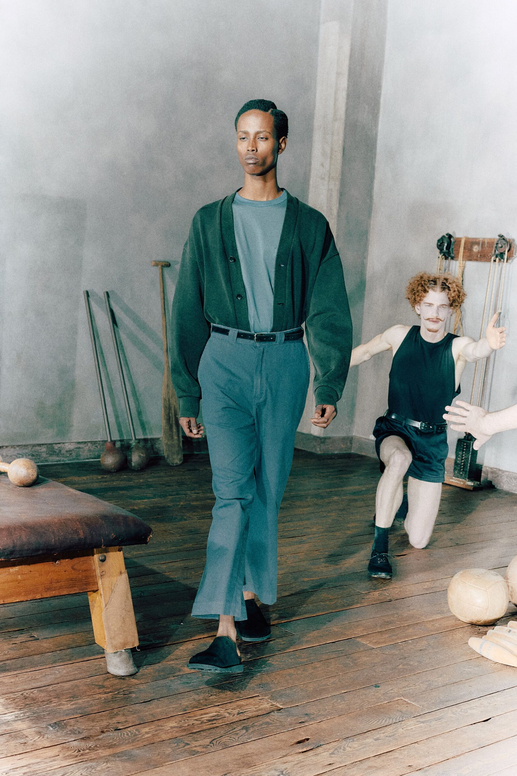 relaxed green button-front cardigan