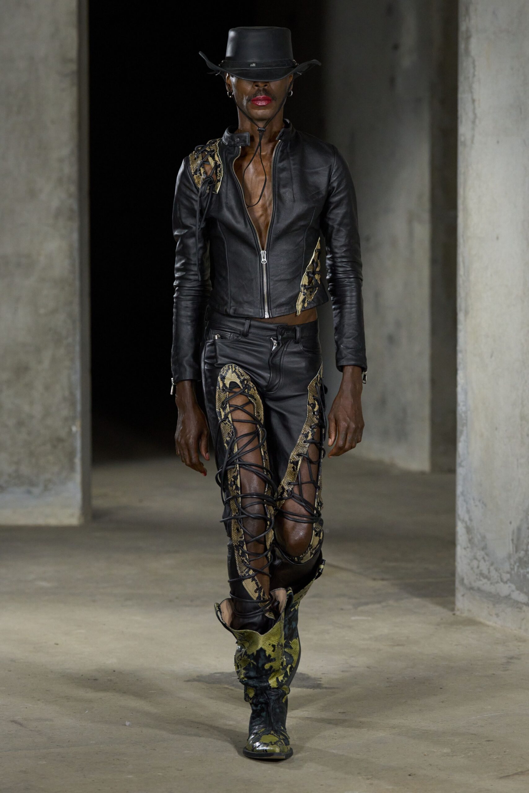 python panel leather moto jacket