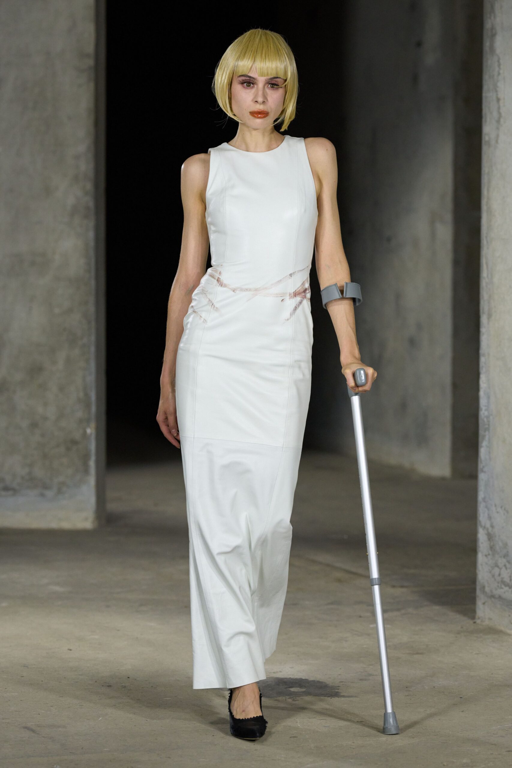 white leather column maxi dress