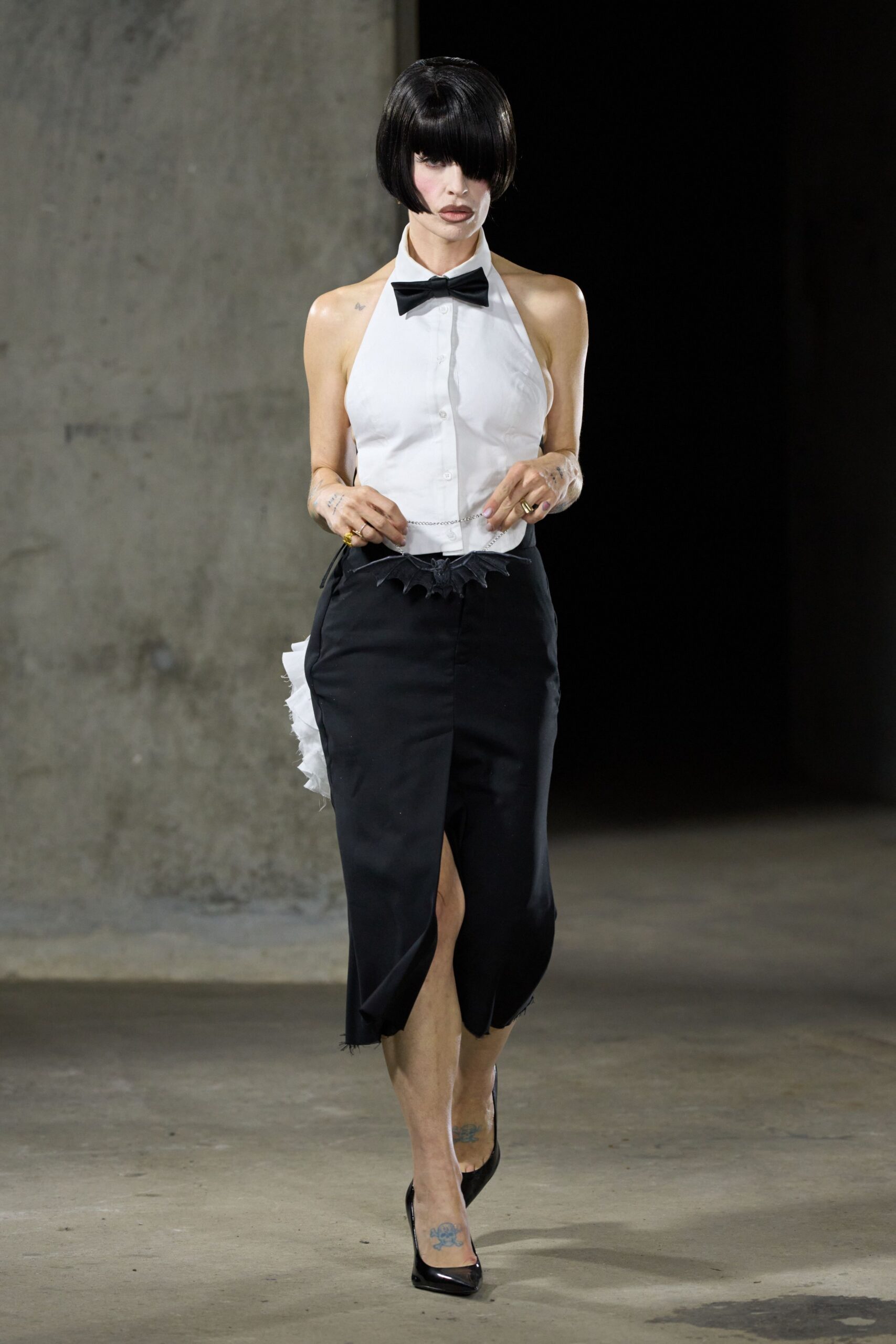 white halter shirt with bow tie