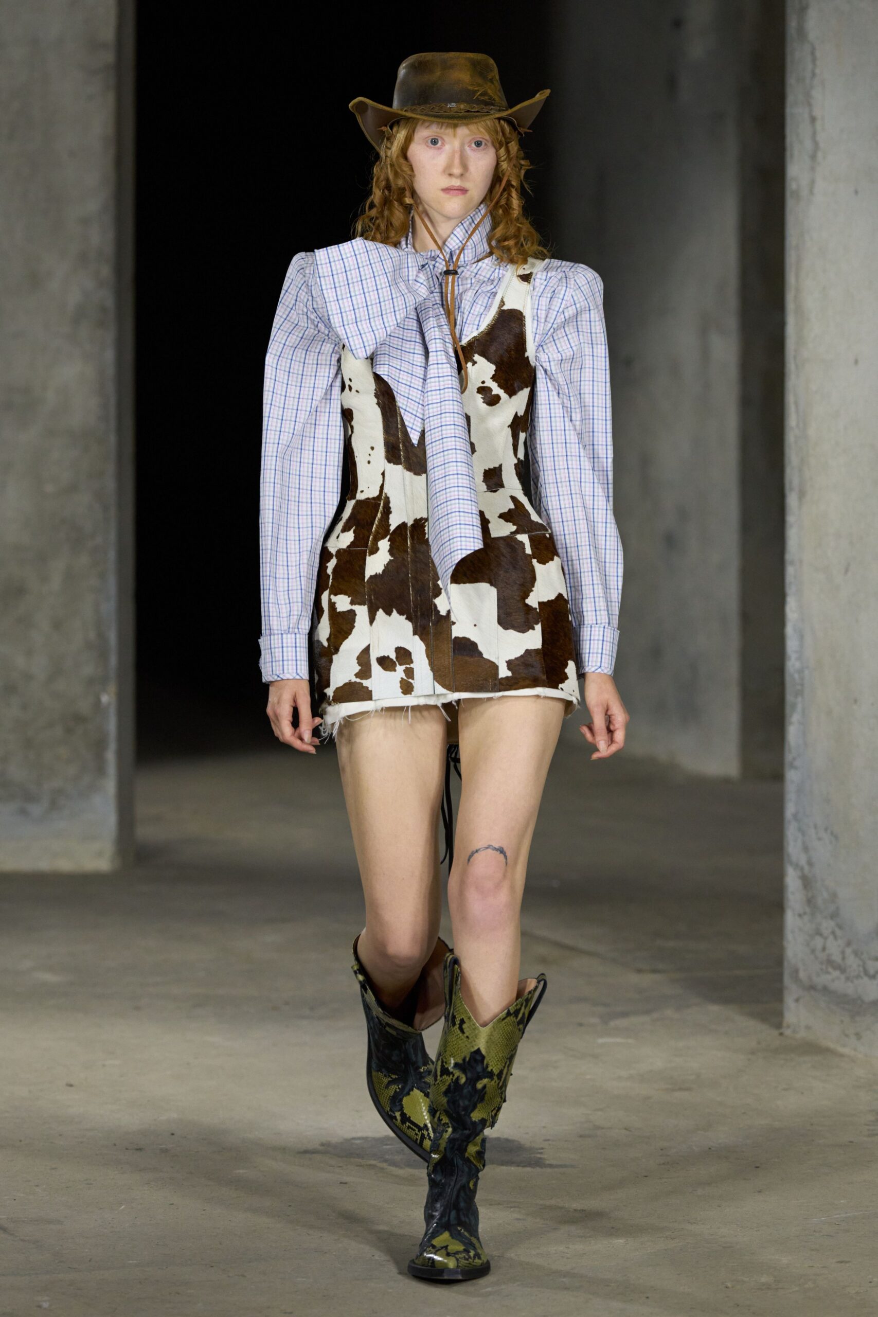 cowhide pinafore mini dress