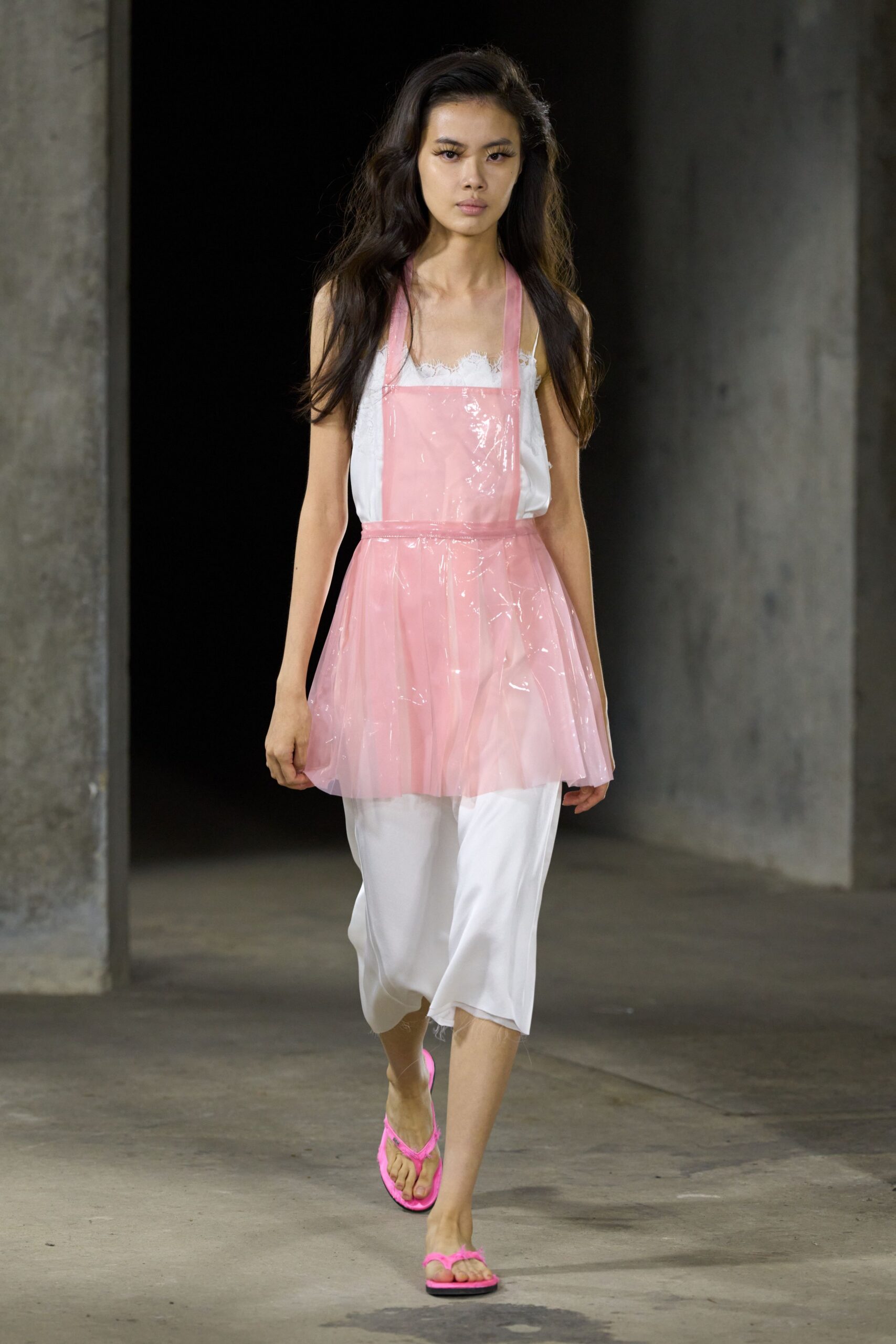pink transparent pinafore mini dress