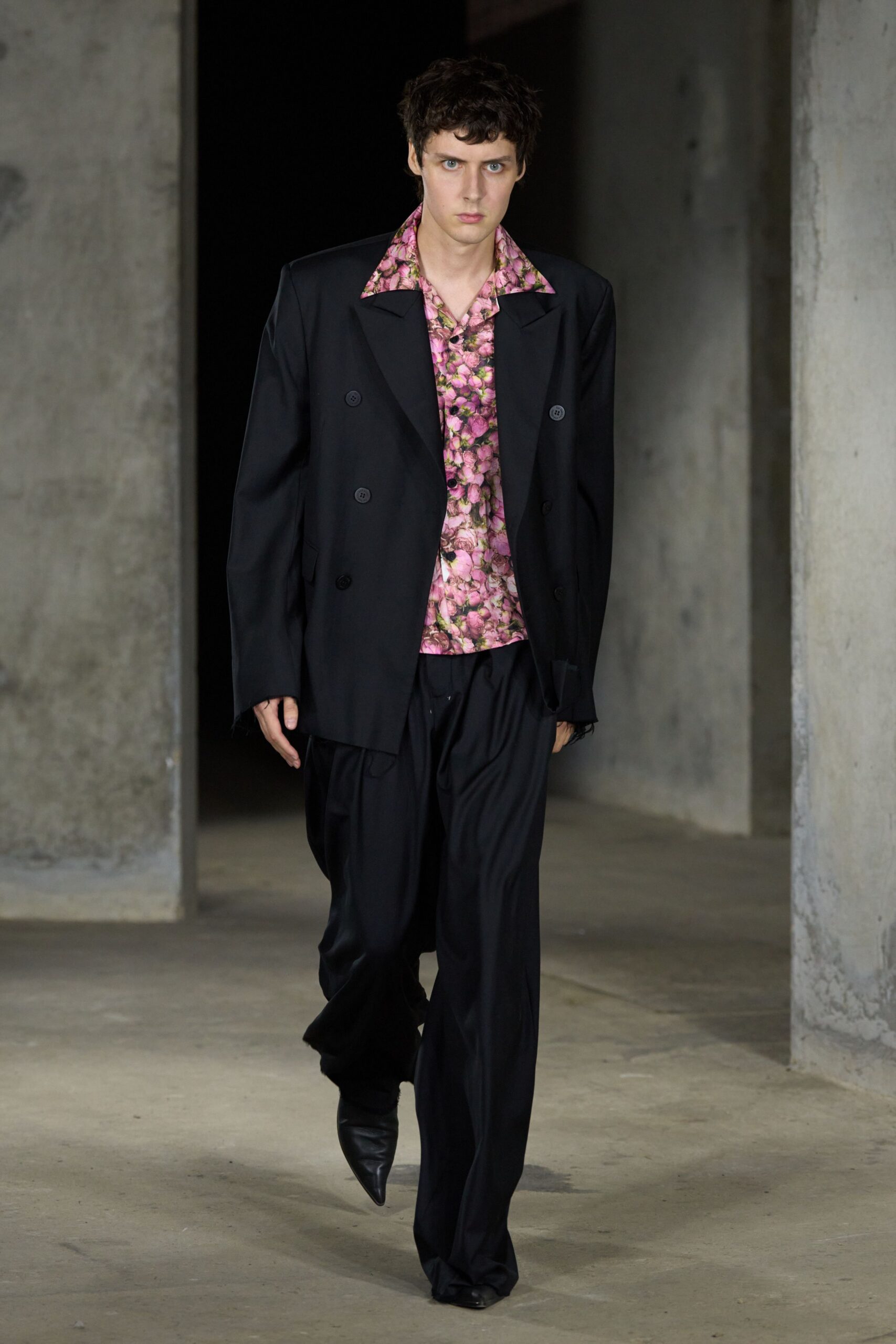 pink floral camp-collar shirt