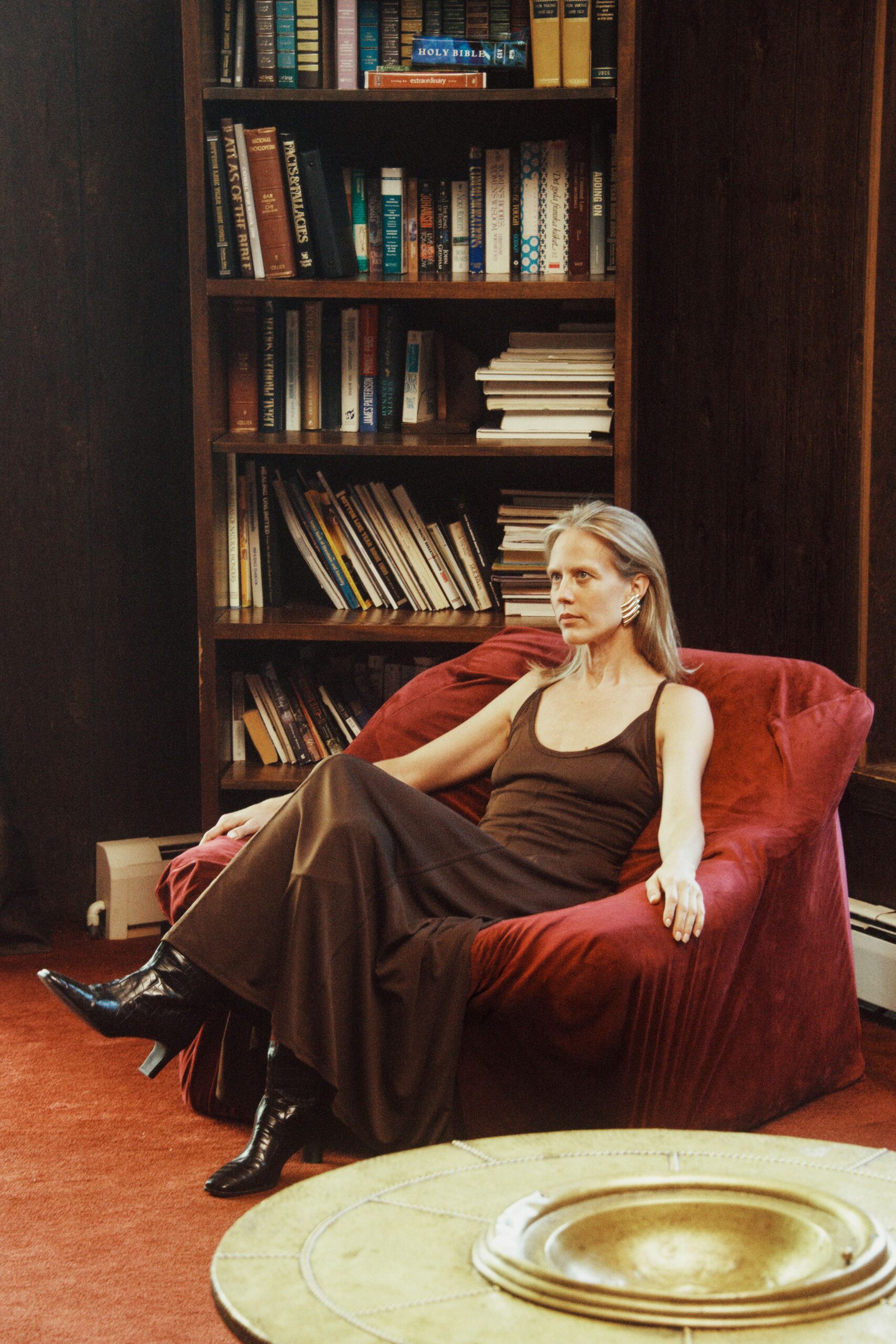 brown spaghetti-strap maxi dress