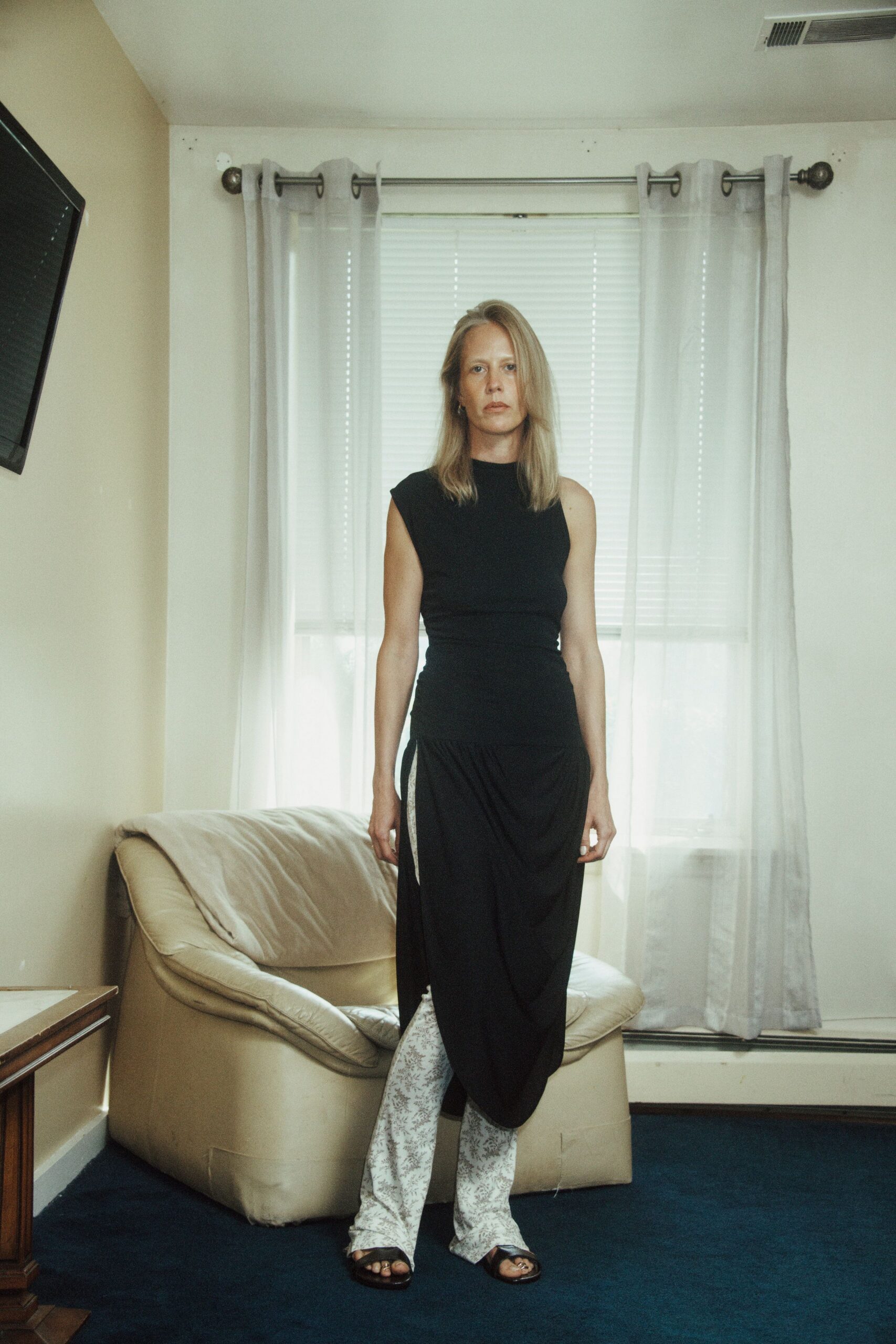 asymmetric draped black maxi dress