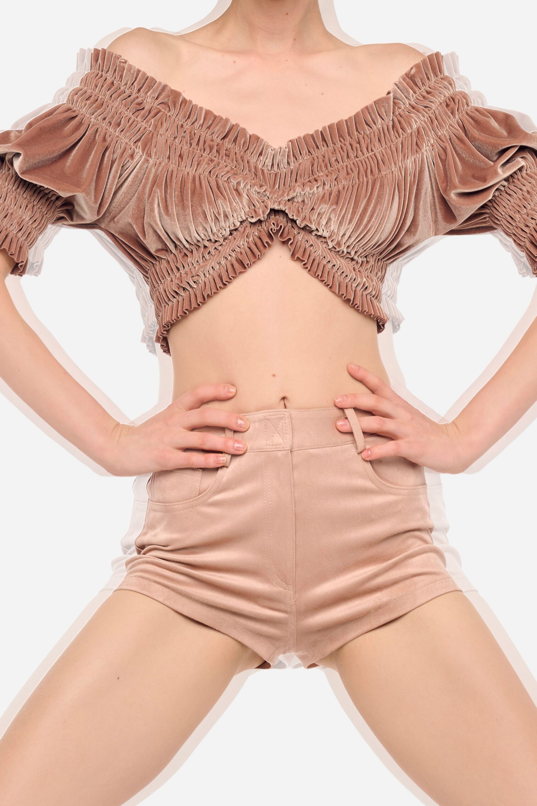 ruched off-shoulder velvet crop top