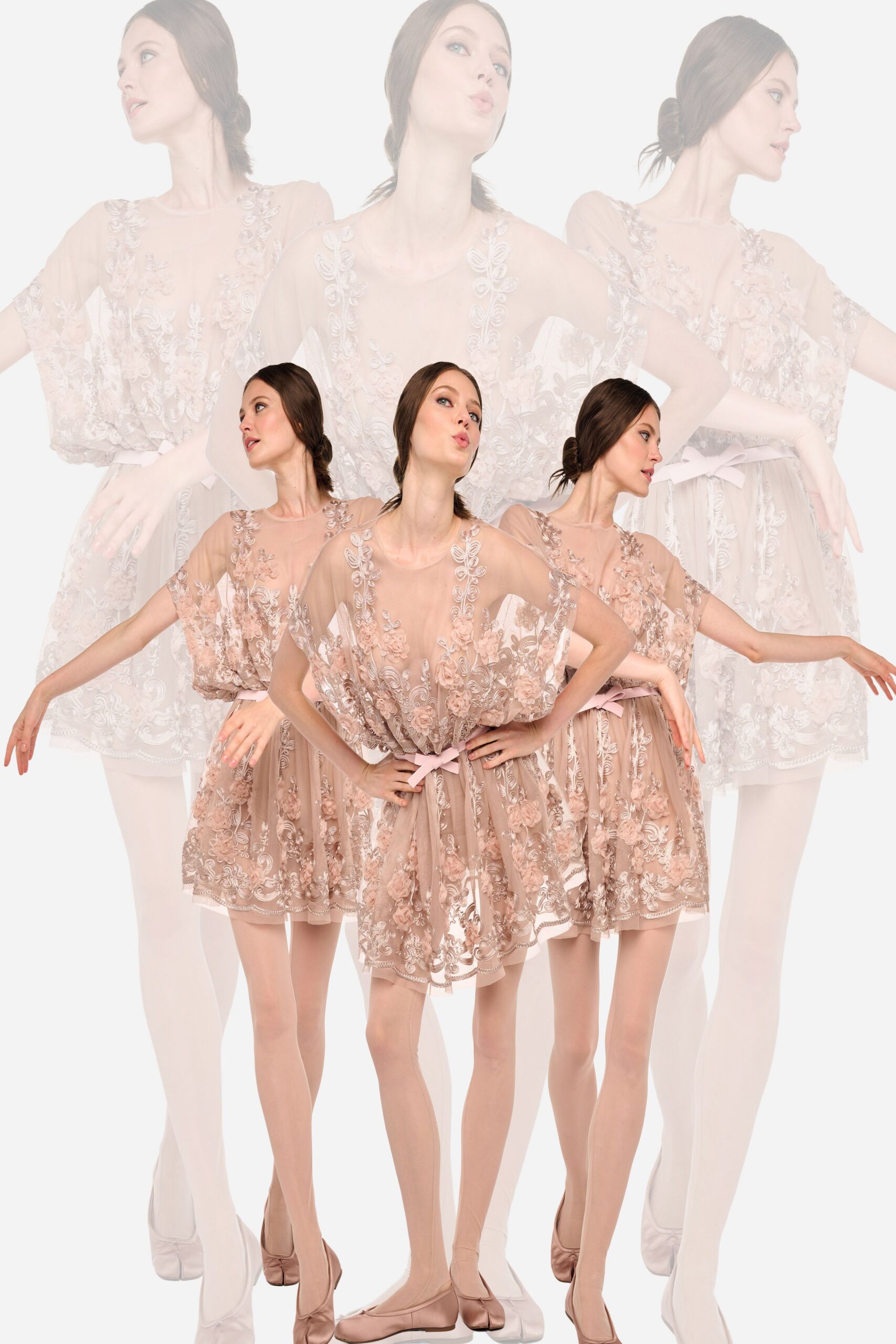 sheer floral appliqué mini dress
