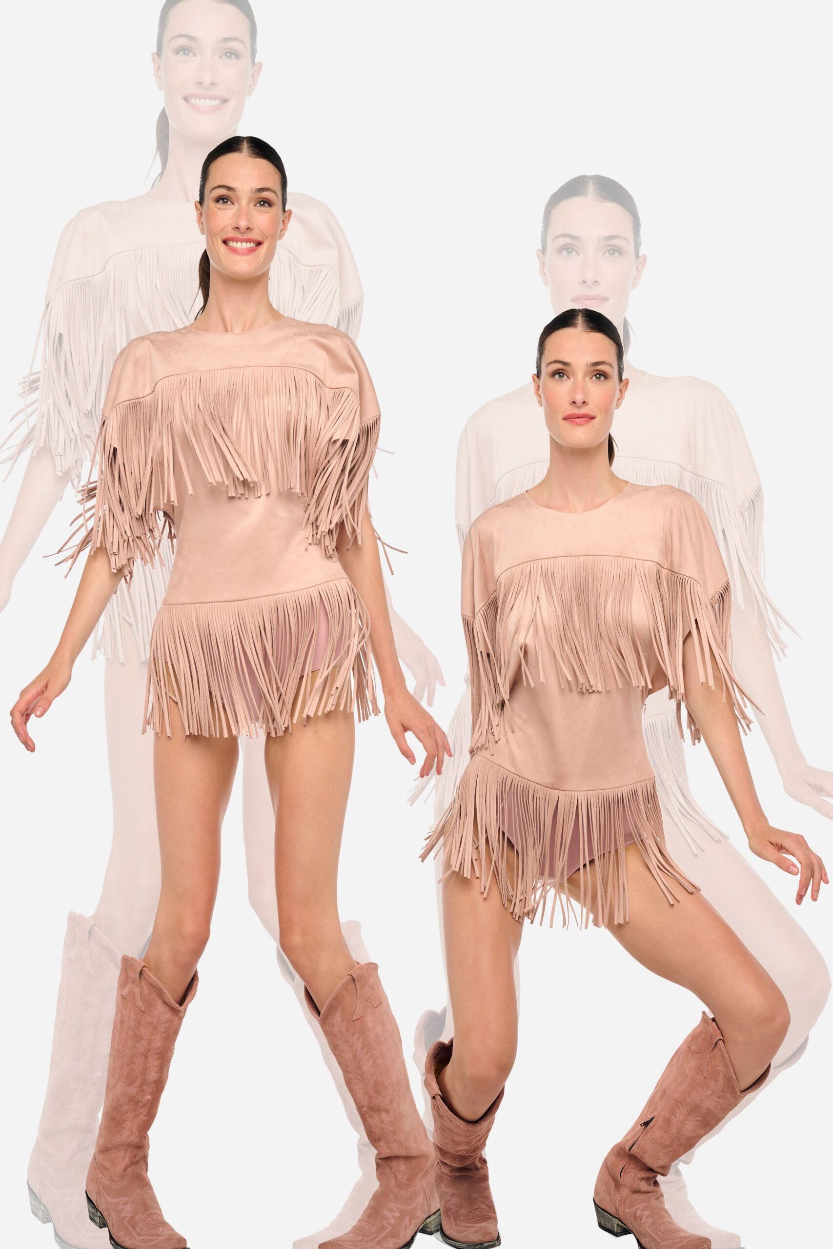 fringed blush mini dress