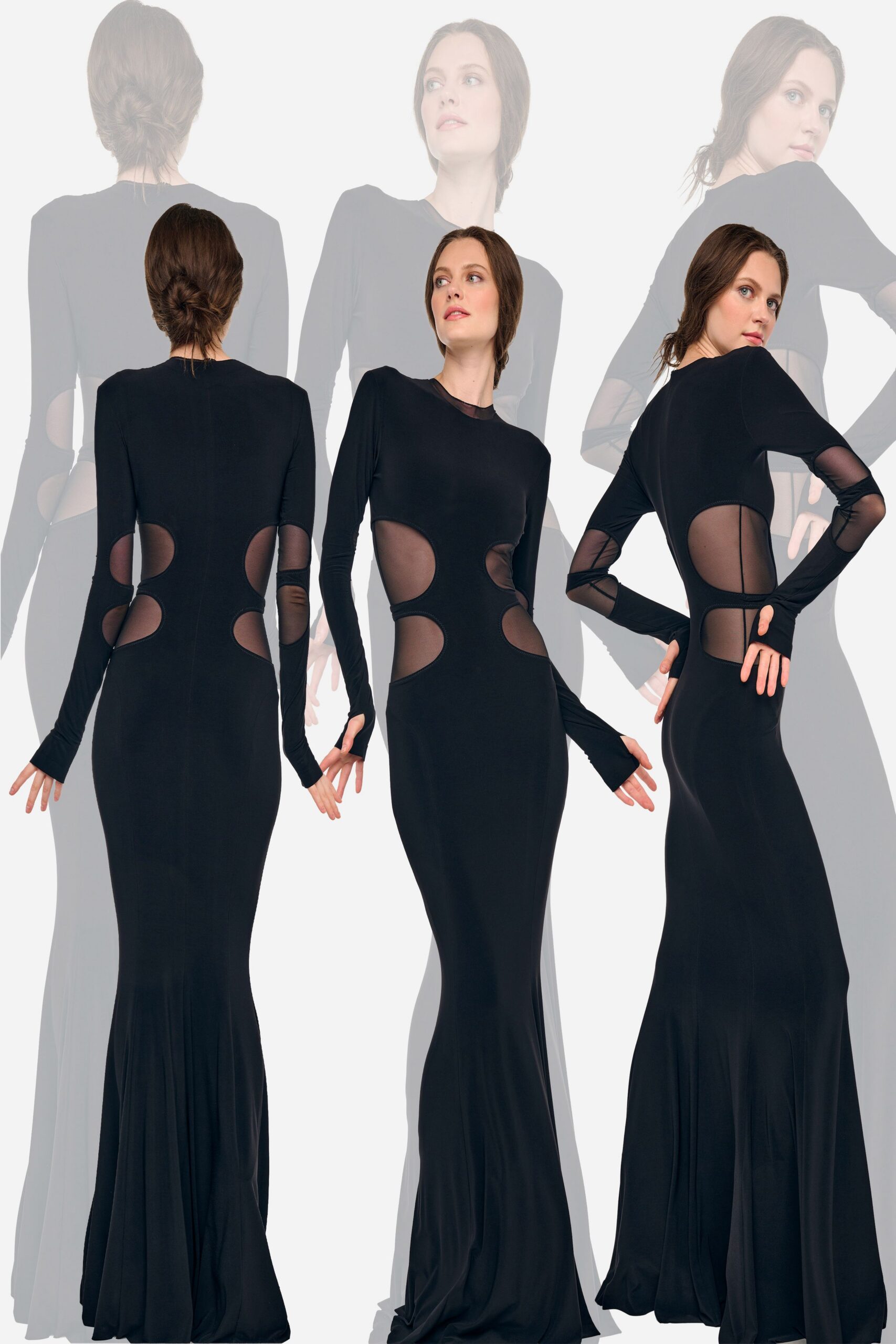 black mesh cutout evening gown