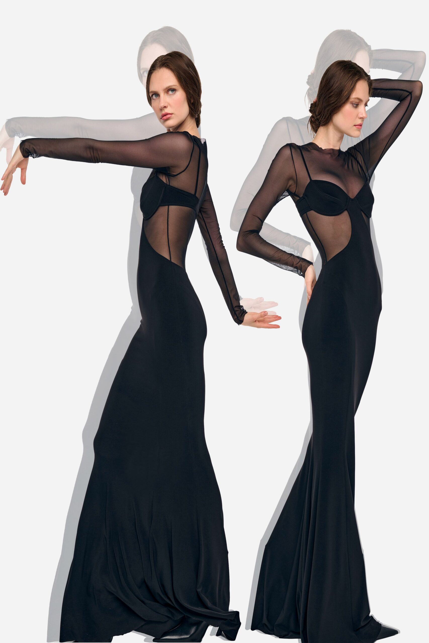 black sheer cutout evening gown