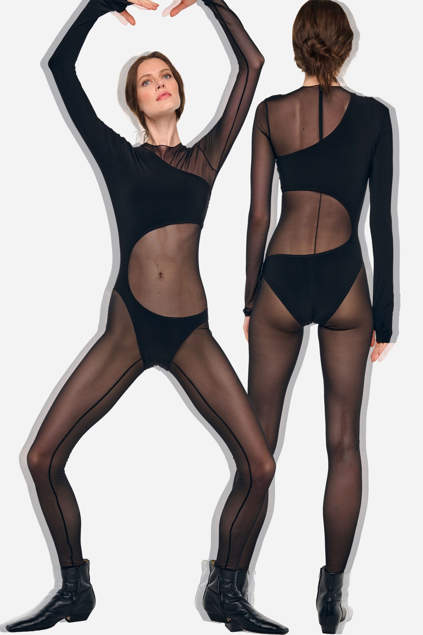 sheer cutout one-shoulder catsuit