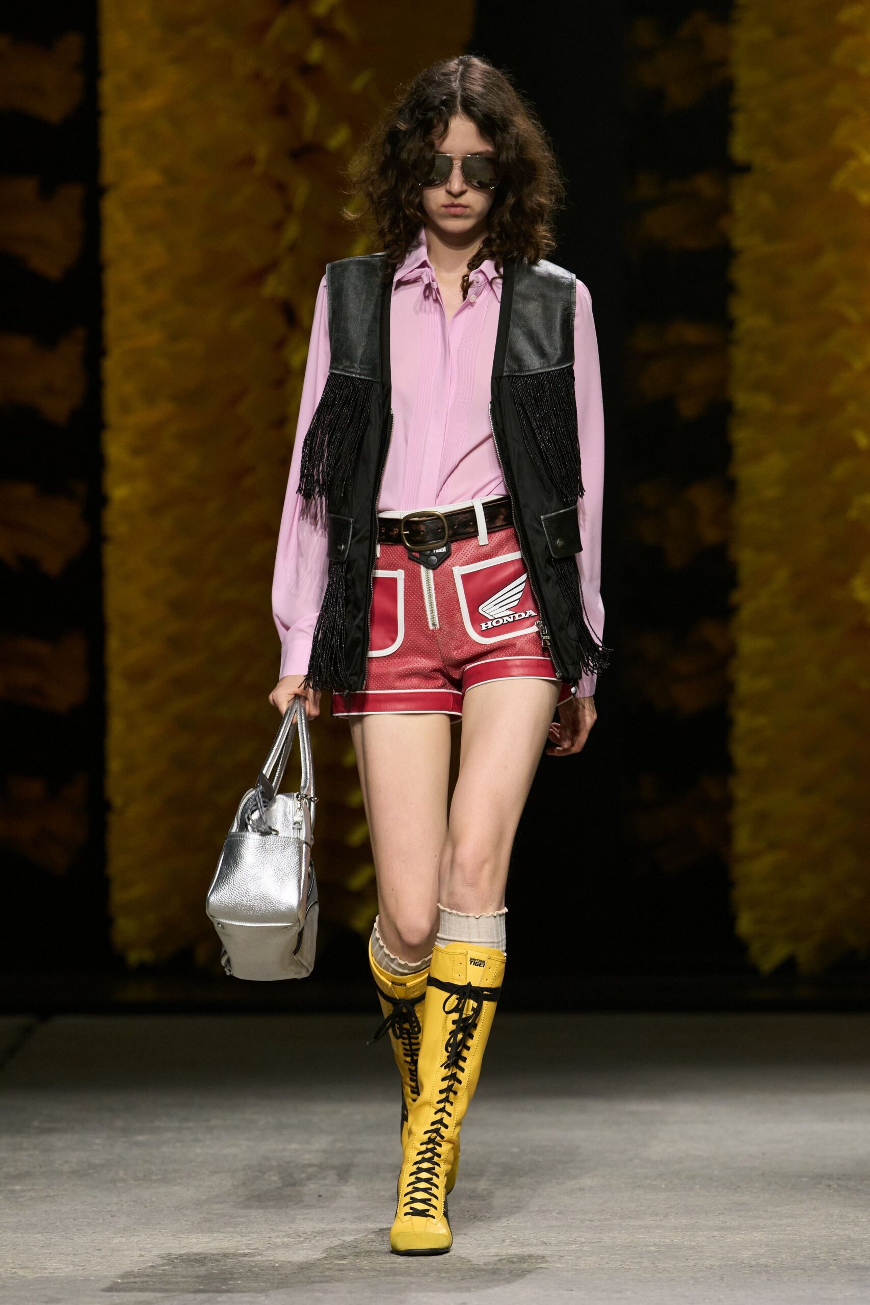 yellow motocross knee-high boots