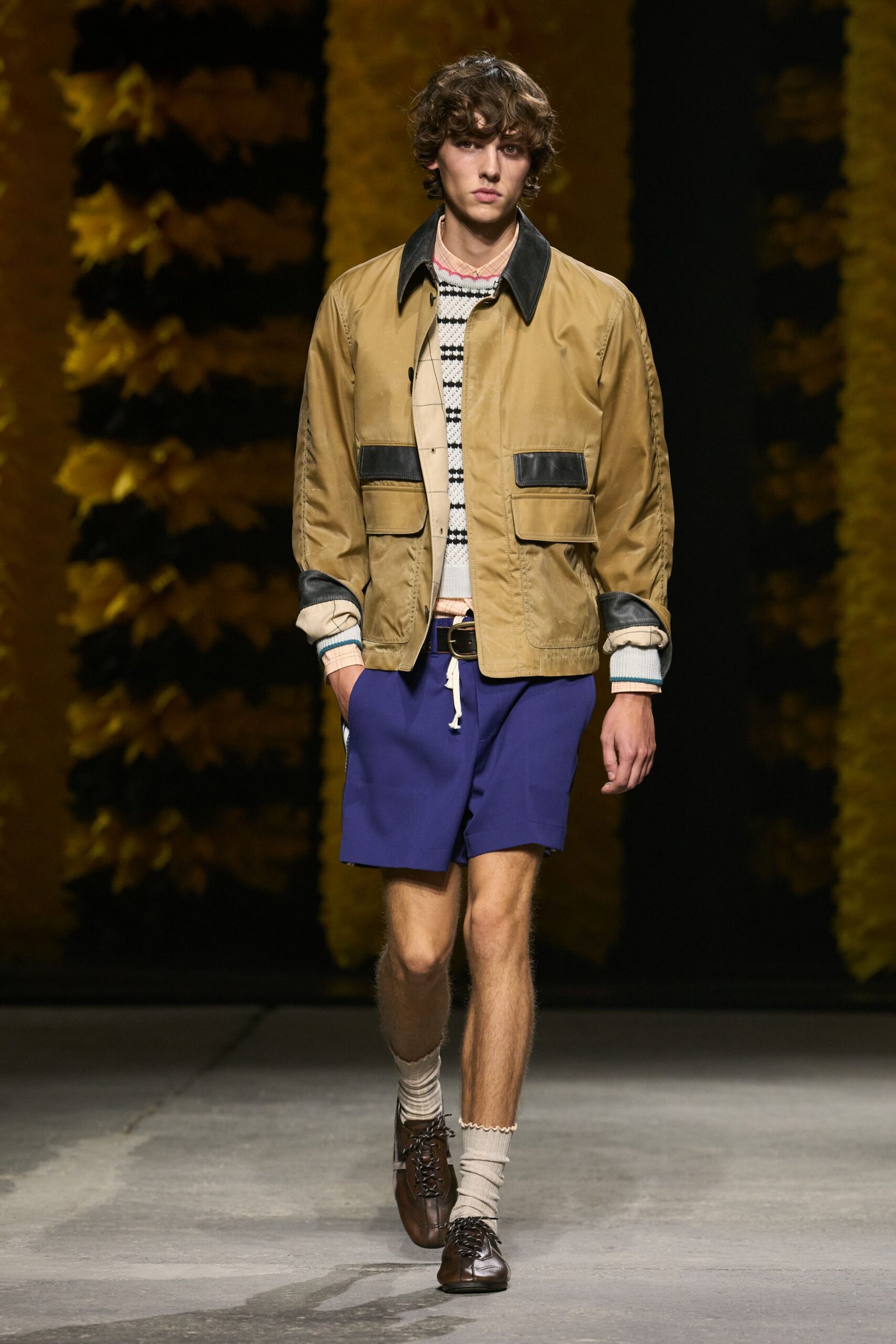 beige leather-trim field jacket