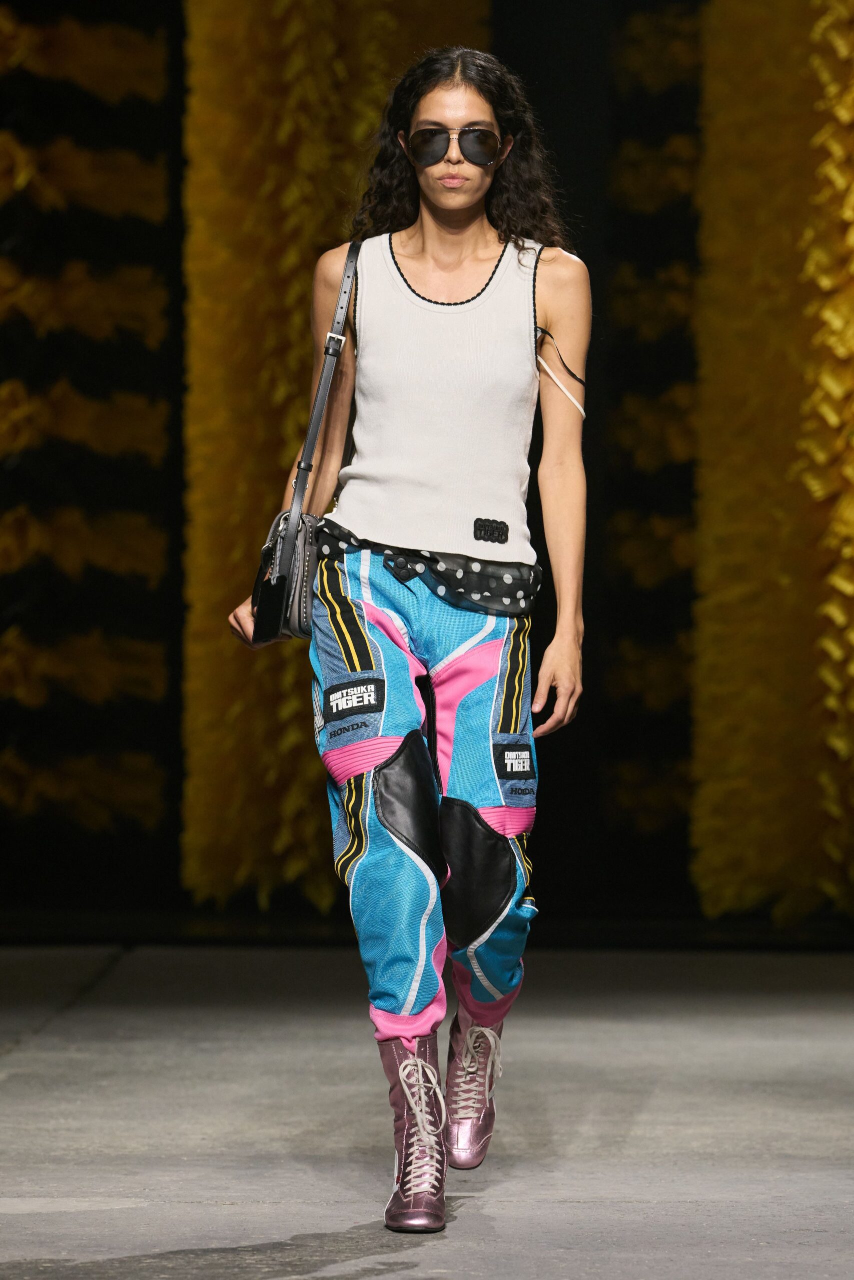 motocross patchwork color-block pants