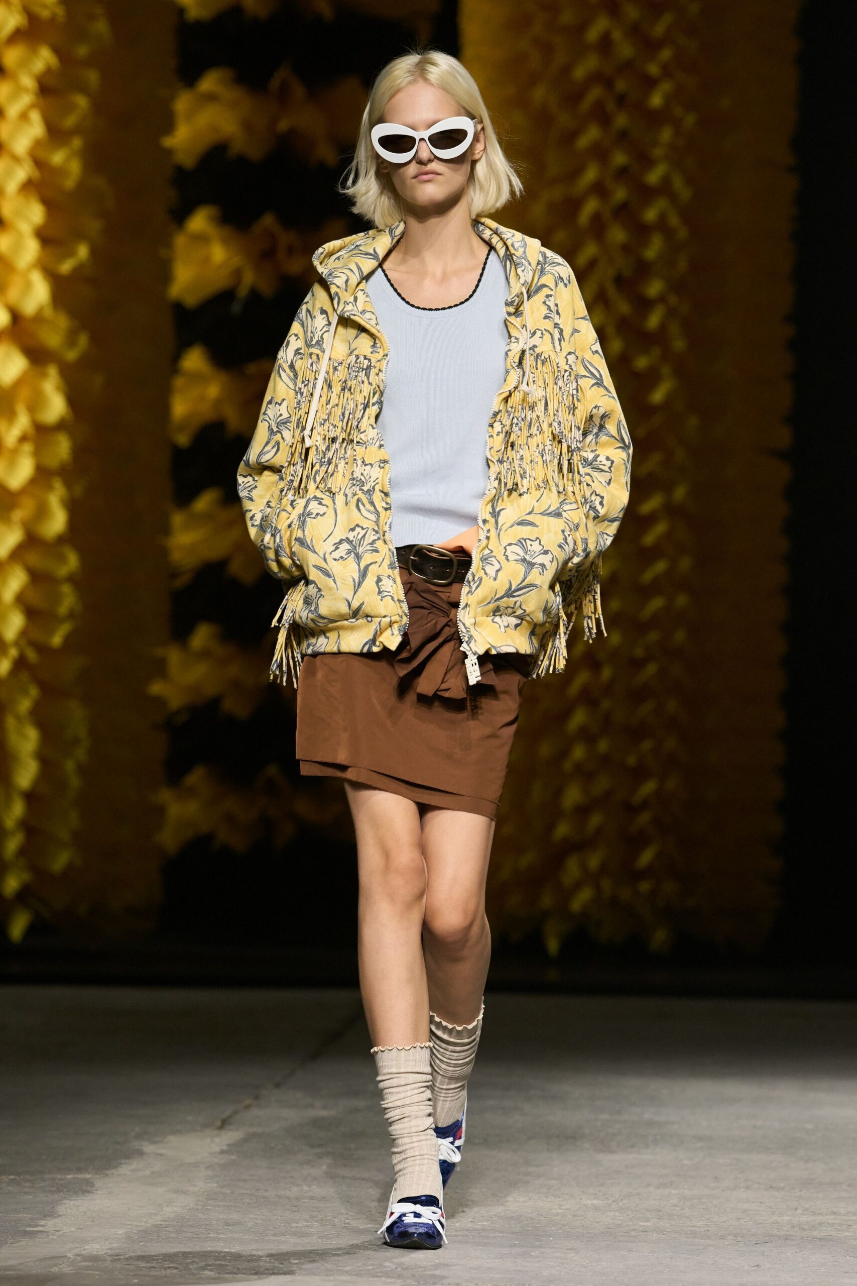 fringed floral hooded jacket
