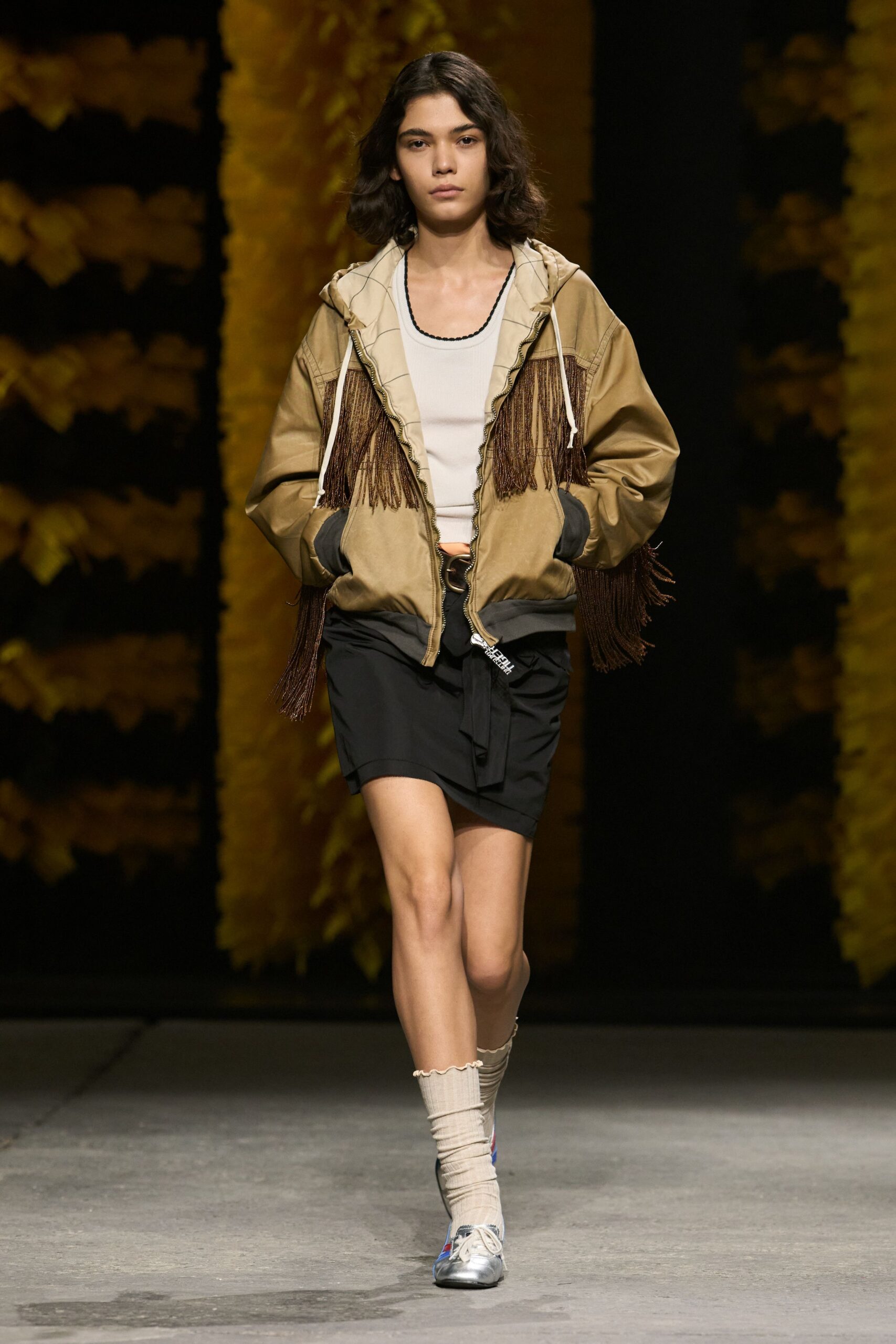 fringed hooded bomber jacket