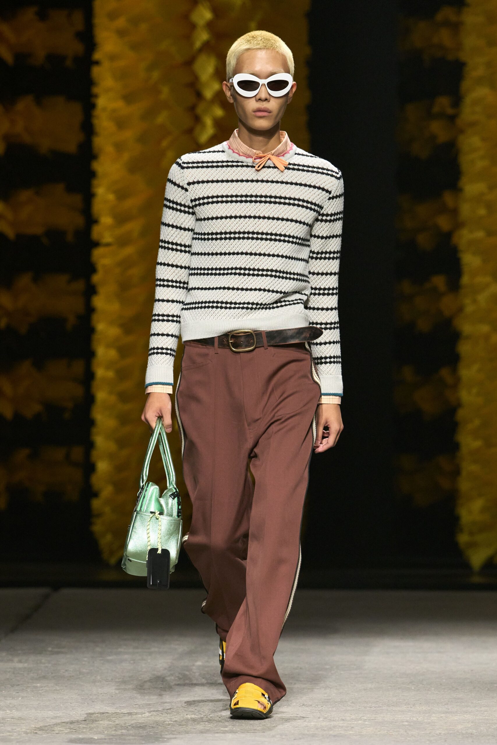 striped open-knit sweater