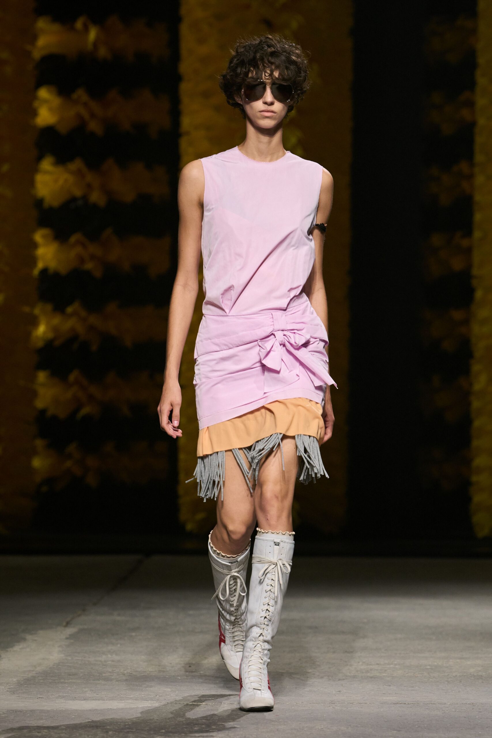 pink draped mini dress