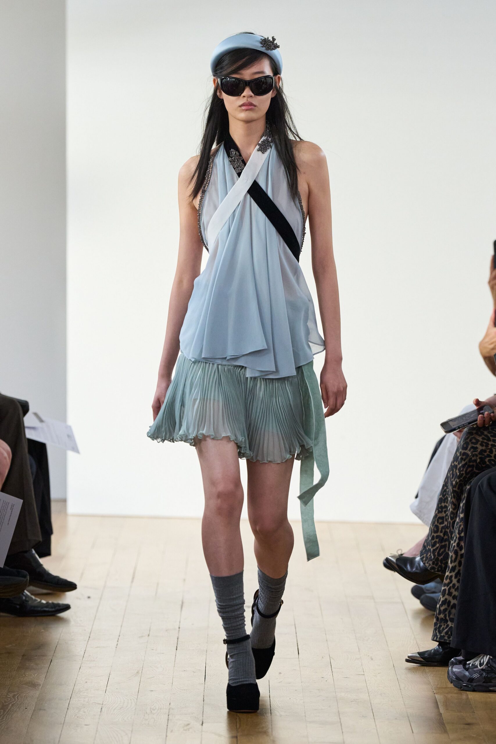 draped pleated chiffon halter mini dress