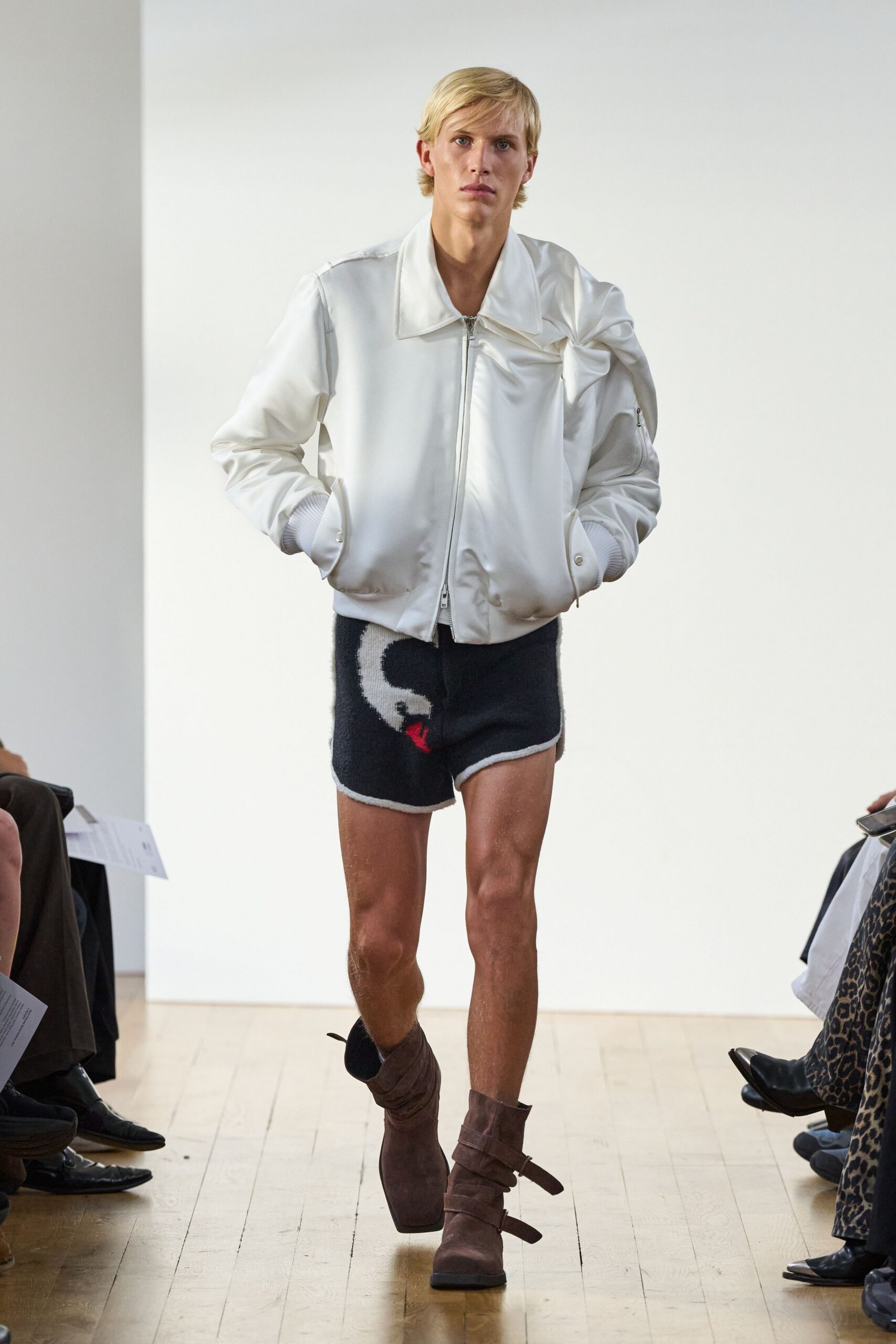 white satin bow bomber jacket