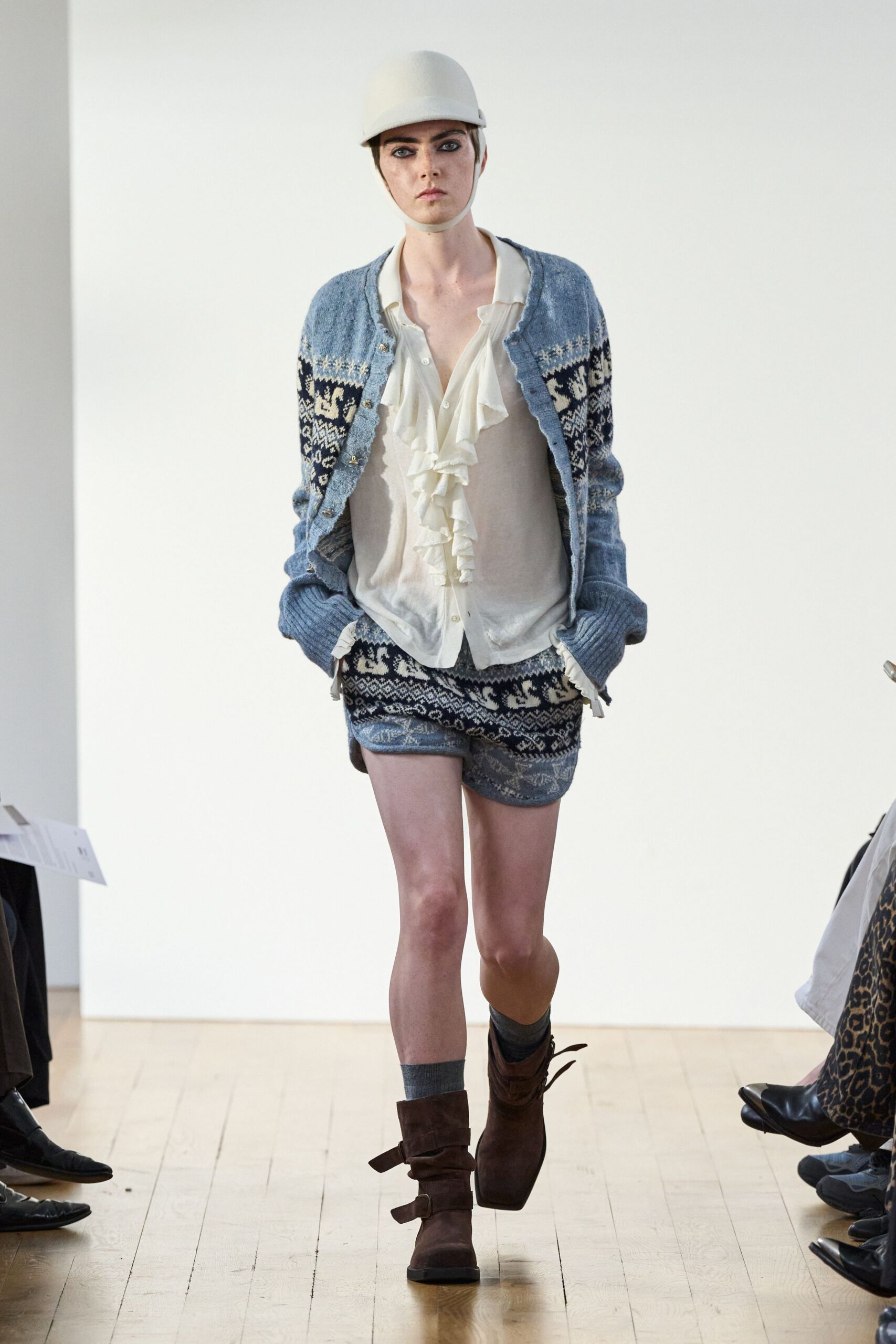 fair isle swan motif cardigan