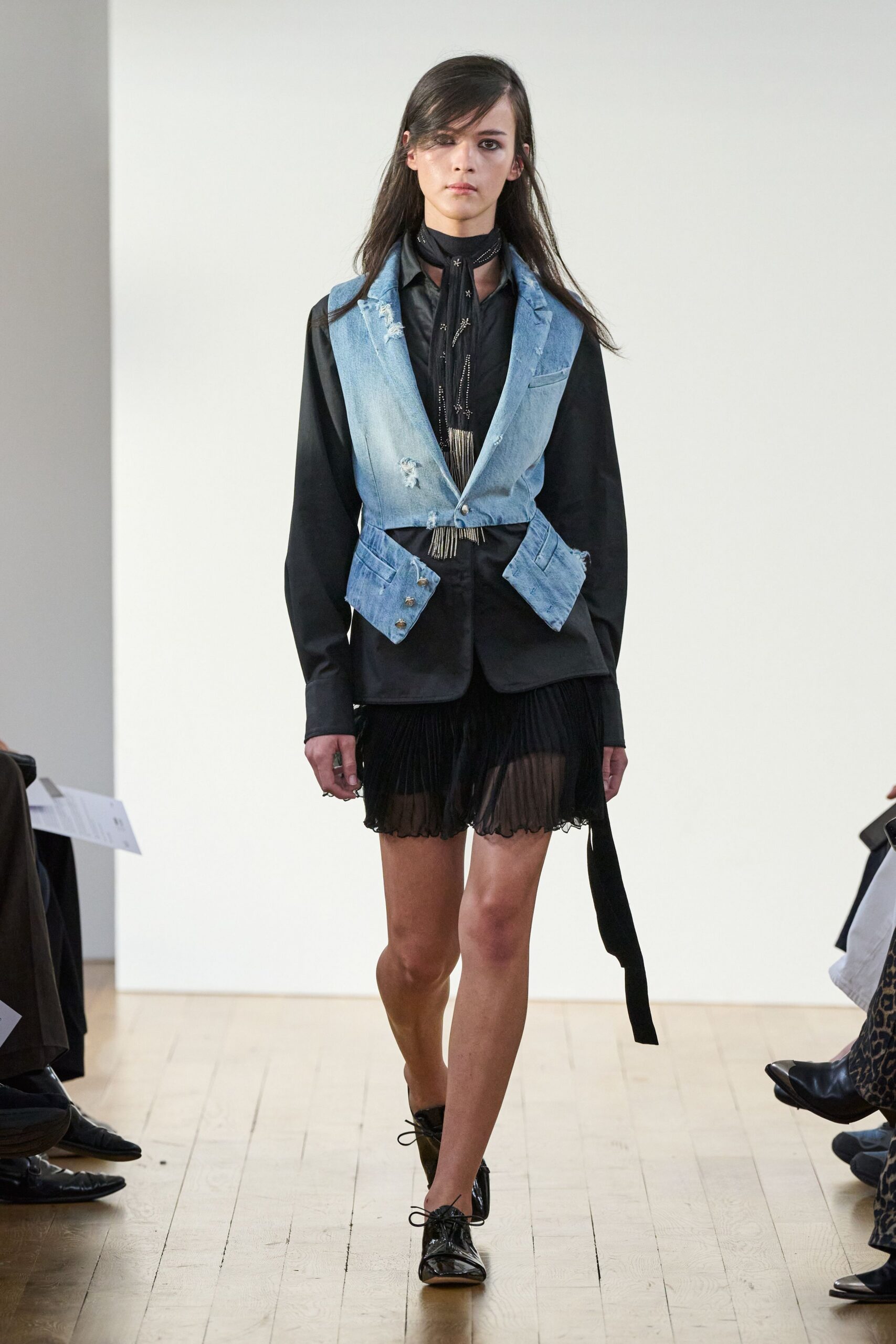 distressed denim cutaway vest