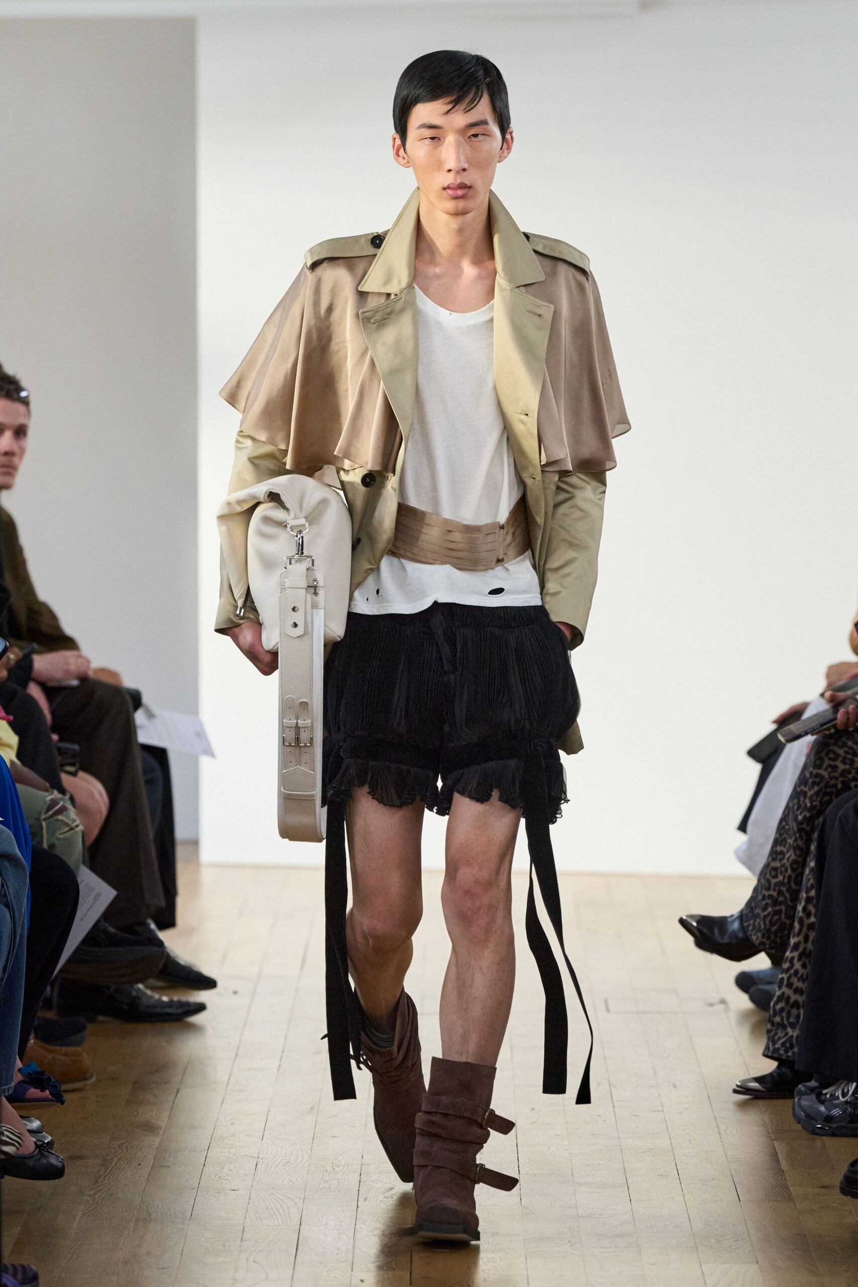 beige capelet trench coat