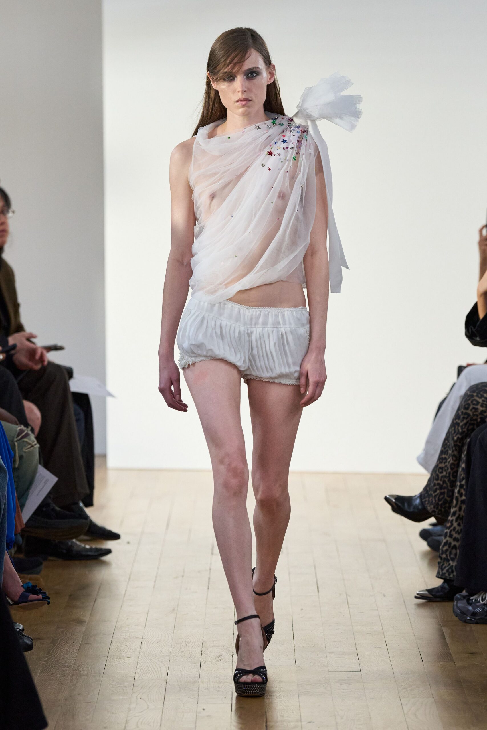 sheer star-embellished tulle top