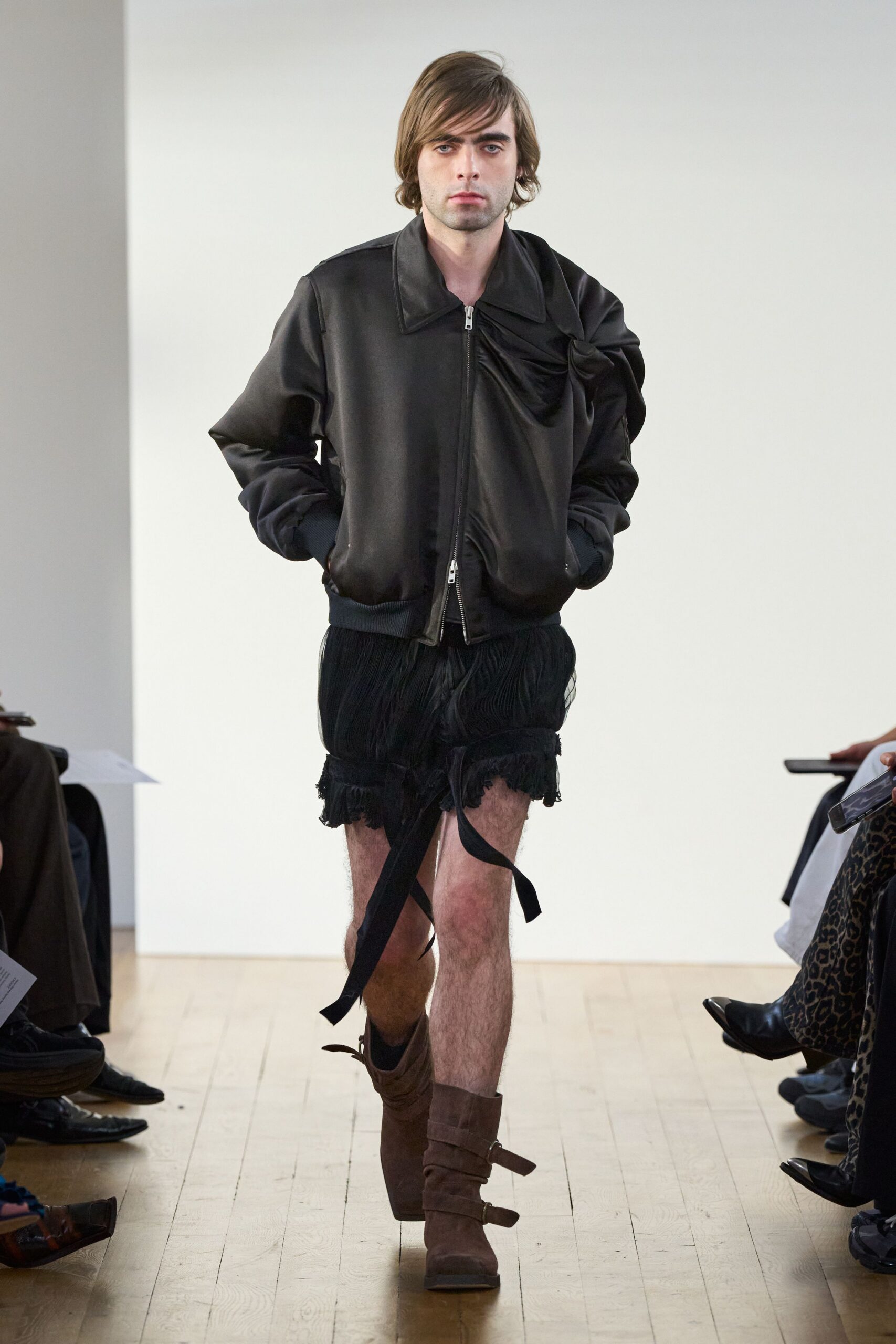 black satin twisted shoulder bomber jacket