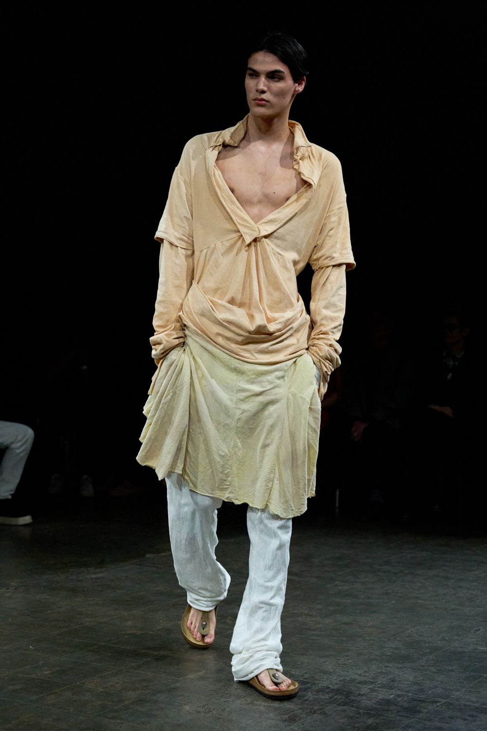 draped twisted-neck beige mini dress