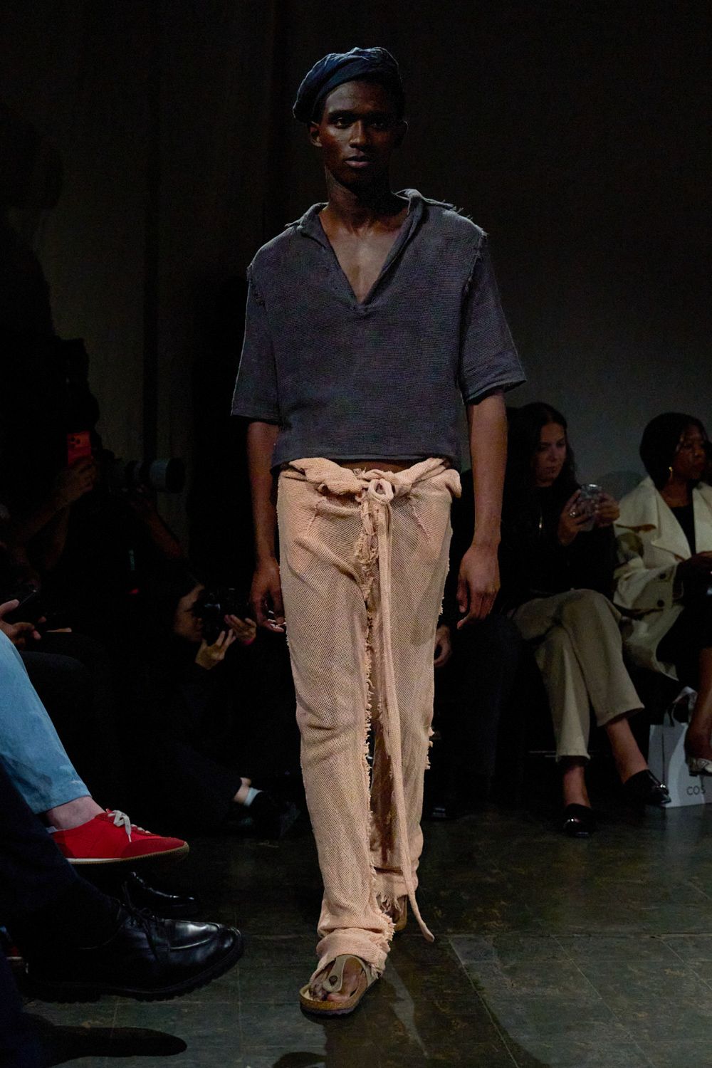 frayed wrap-front knit trousers
