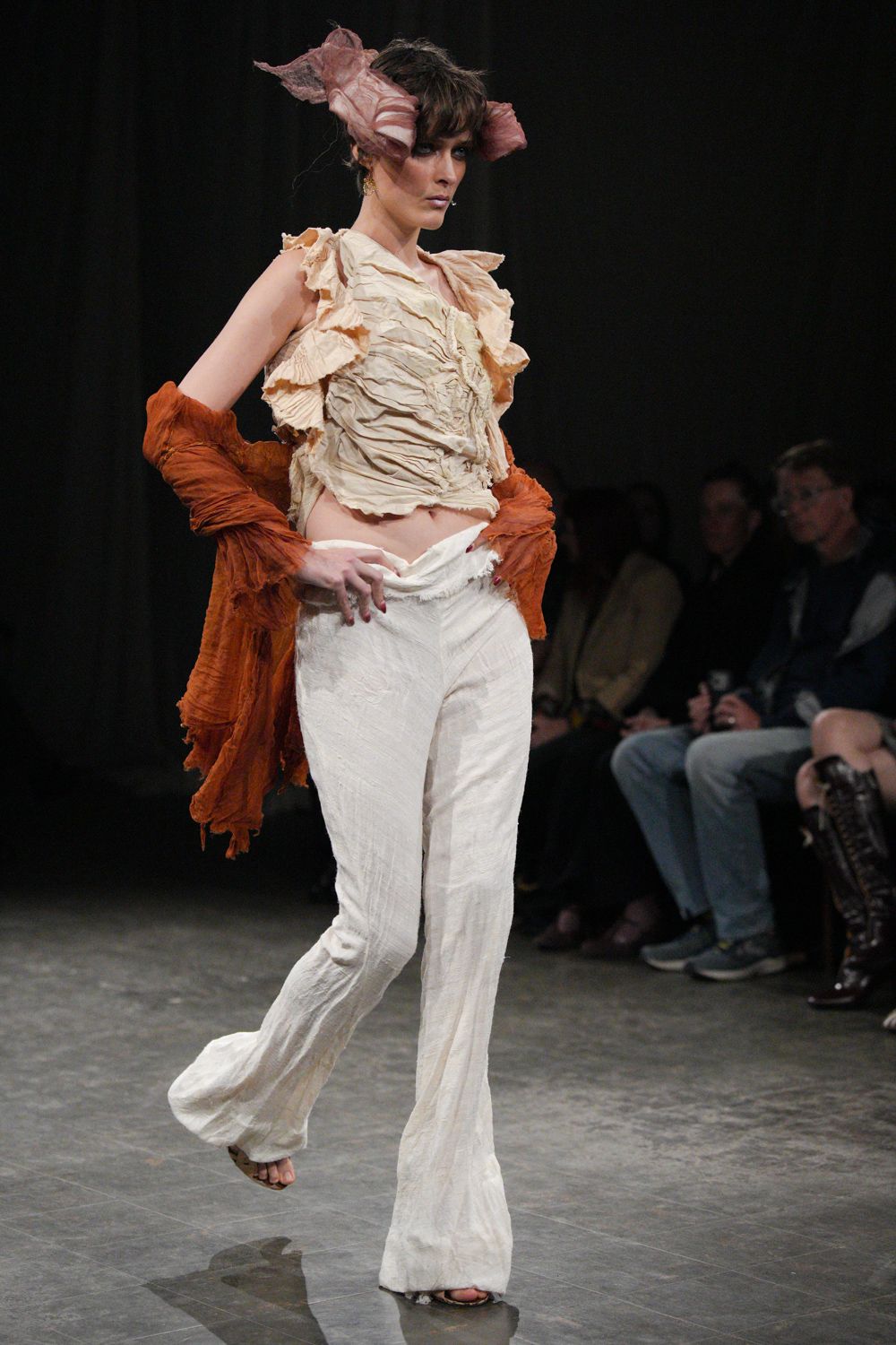 beige unknown sleeveless v-neck ruffled ruched textured top