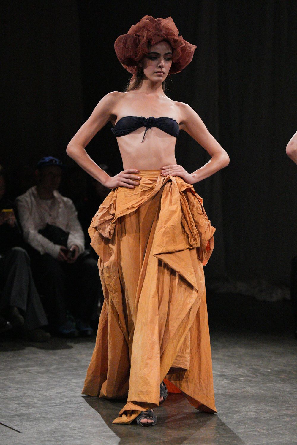 orange unknown wrap draped layered flowing textured skirt