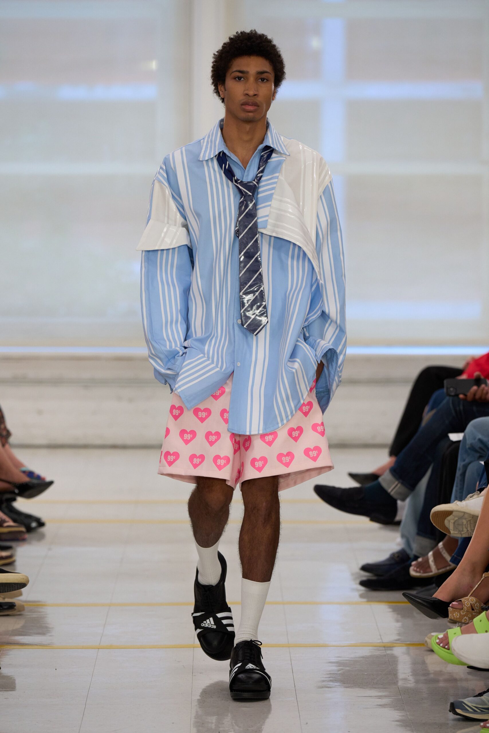 oversized blue striped shirt with tie