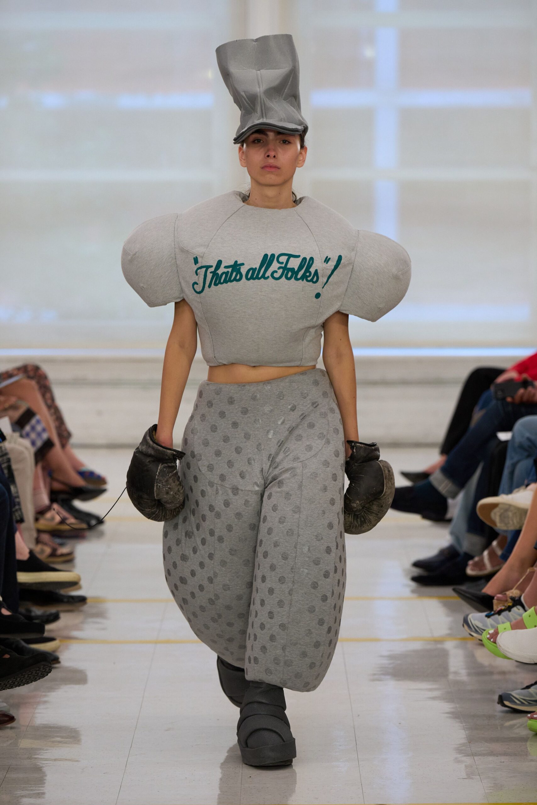 sculptural slogan cropped top