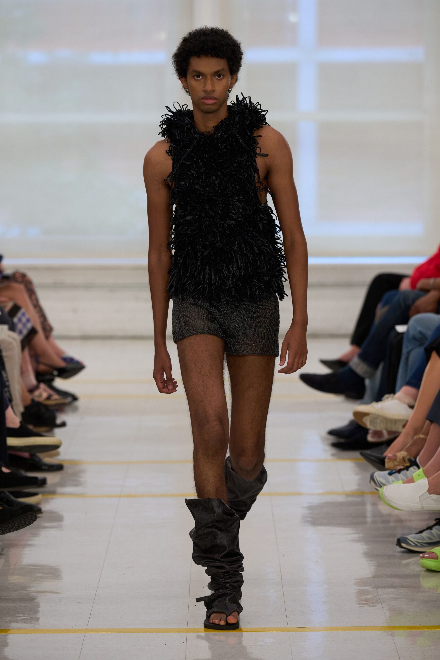 shaggy black fringe sleeveless top